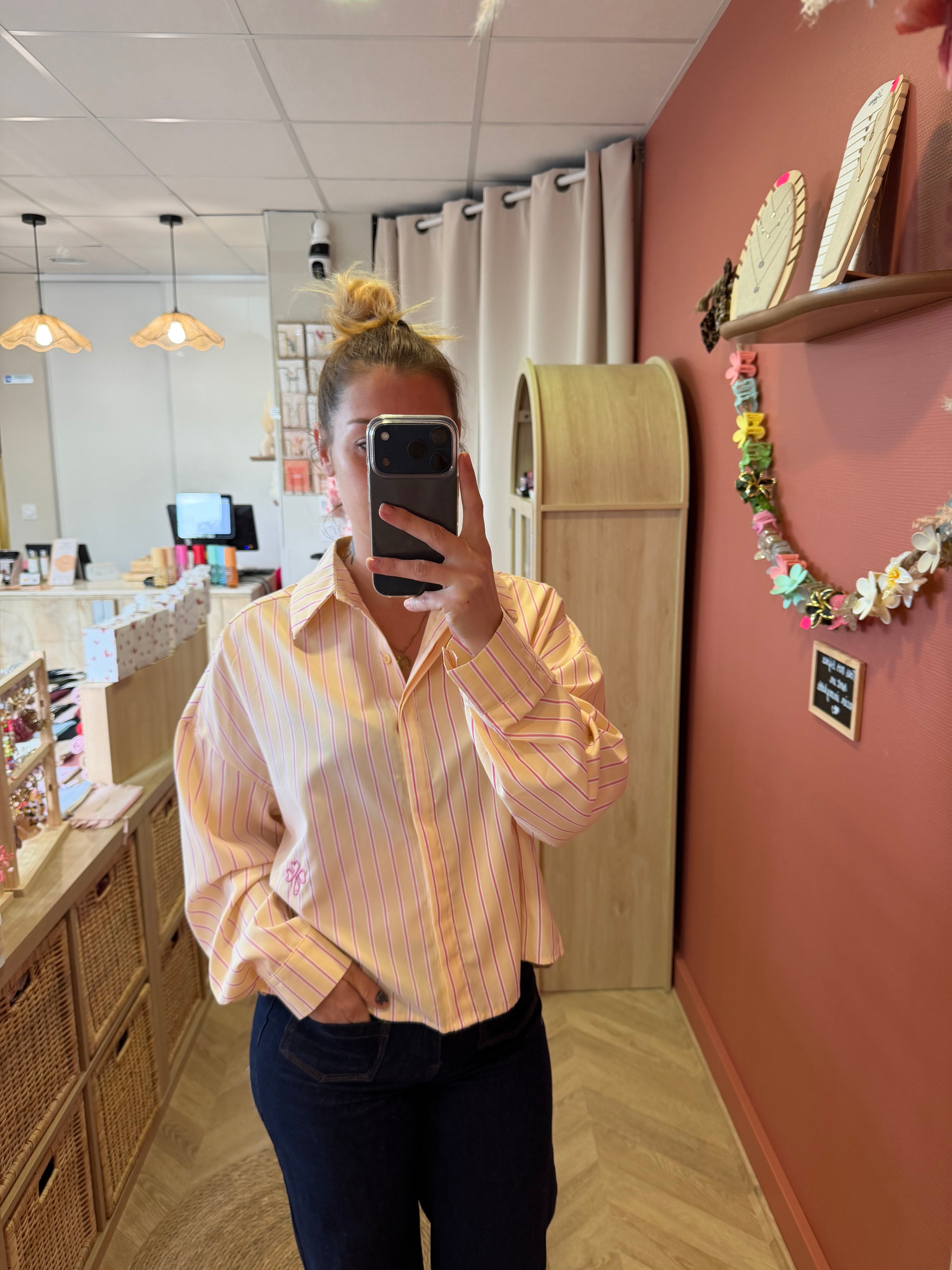 Chemise rayée rose & jaune