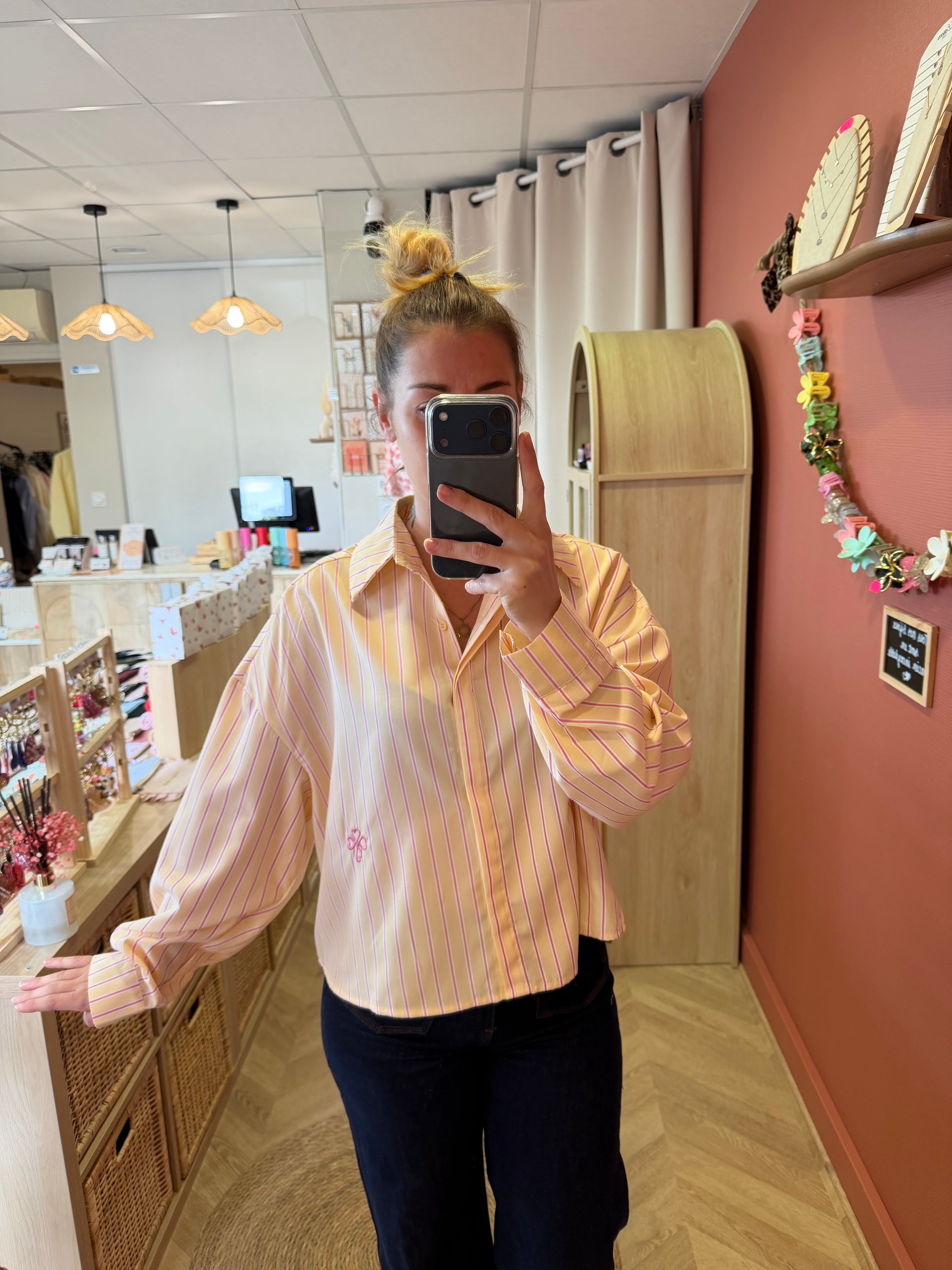 Chemise rayée rose & jaune