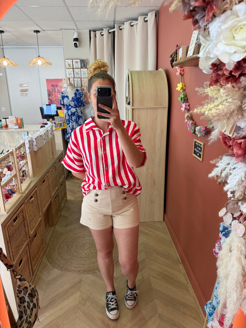 Chemise rayée rouge & écru