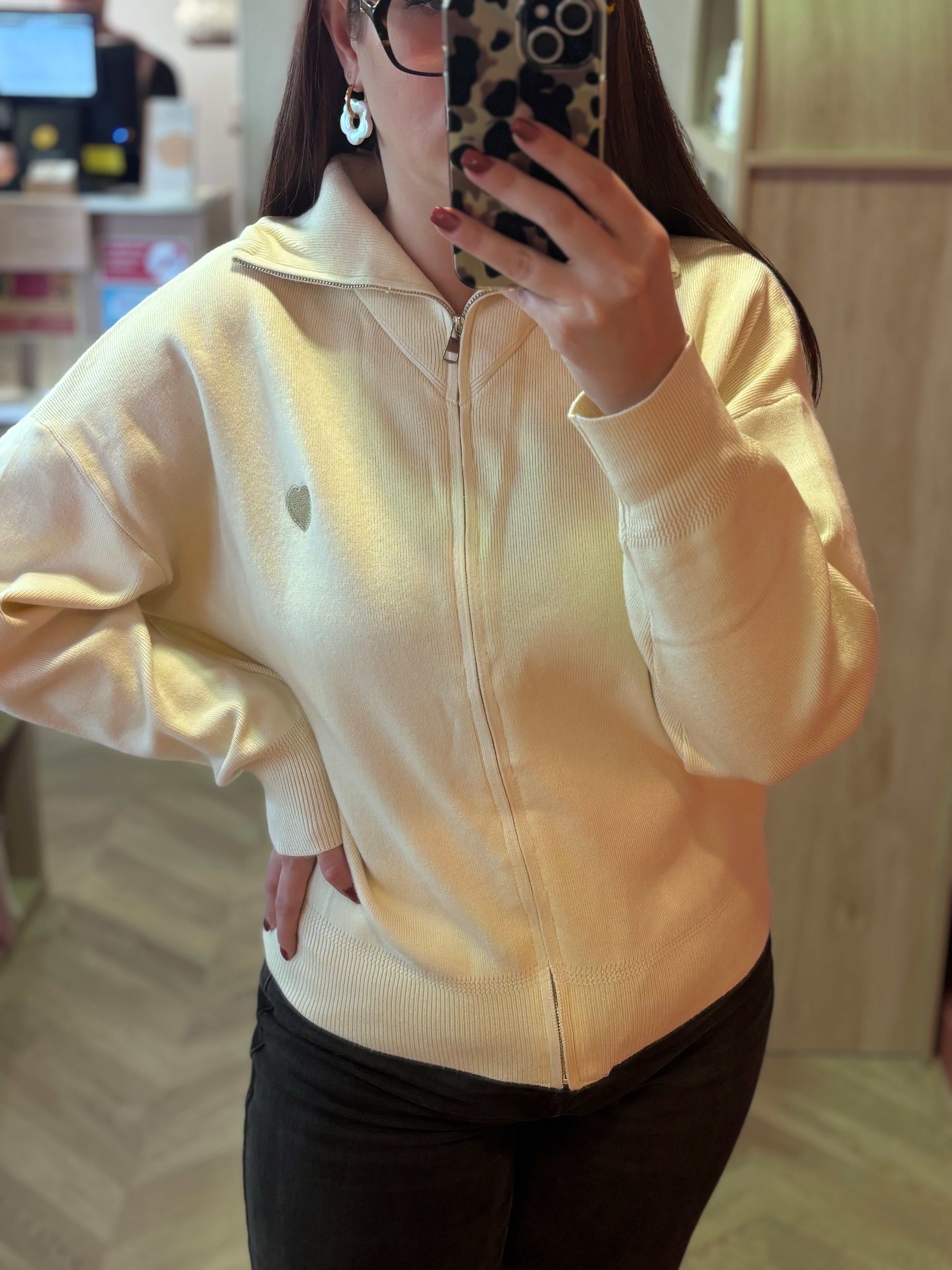 Gilet zip cœur doré