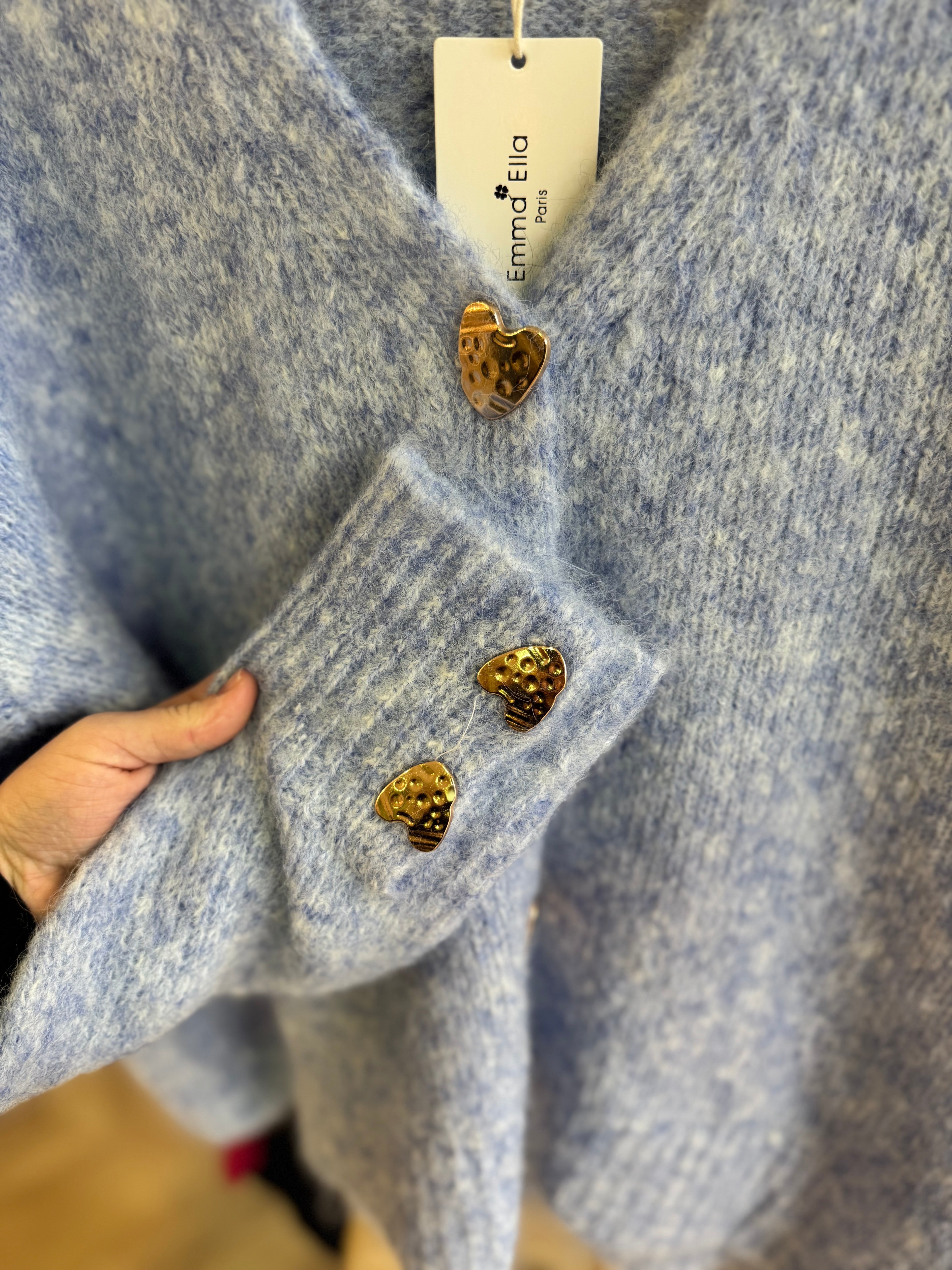 Gilet bleu à cœurs dorés