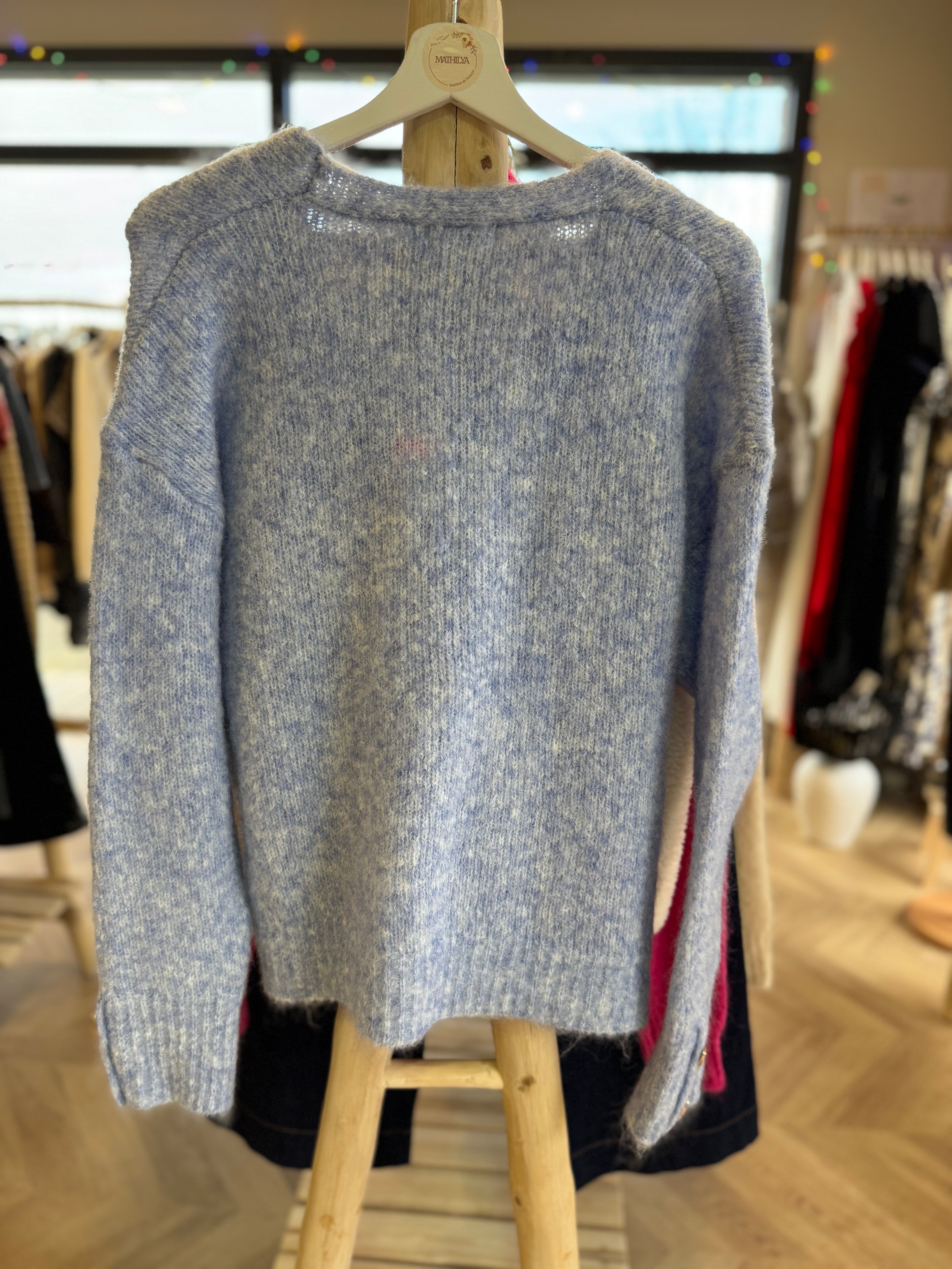 Gilet bleu à cœurs dorés