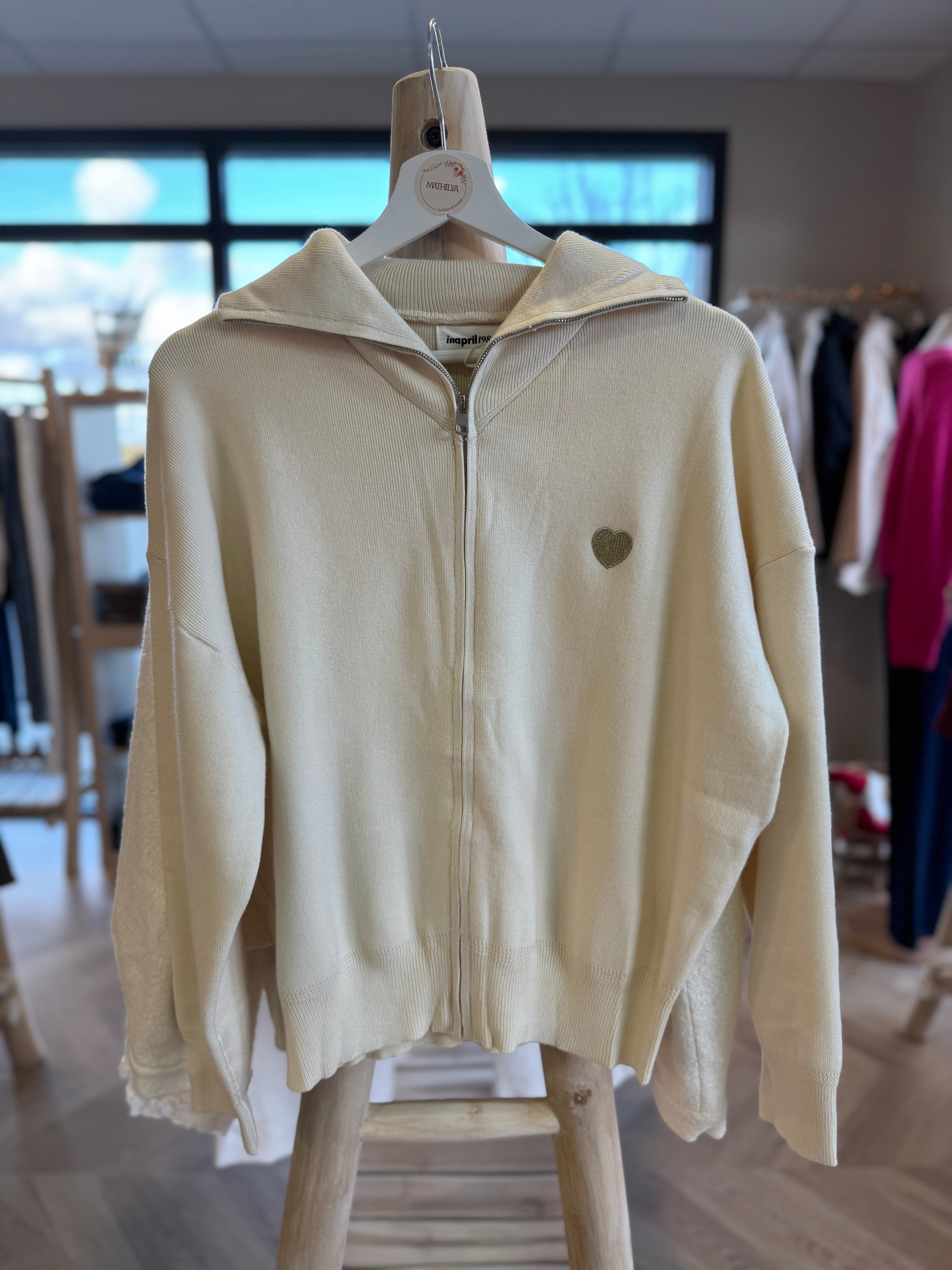 Gilet zip cœur doré