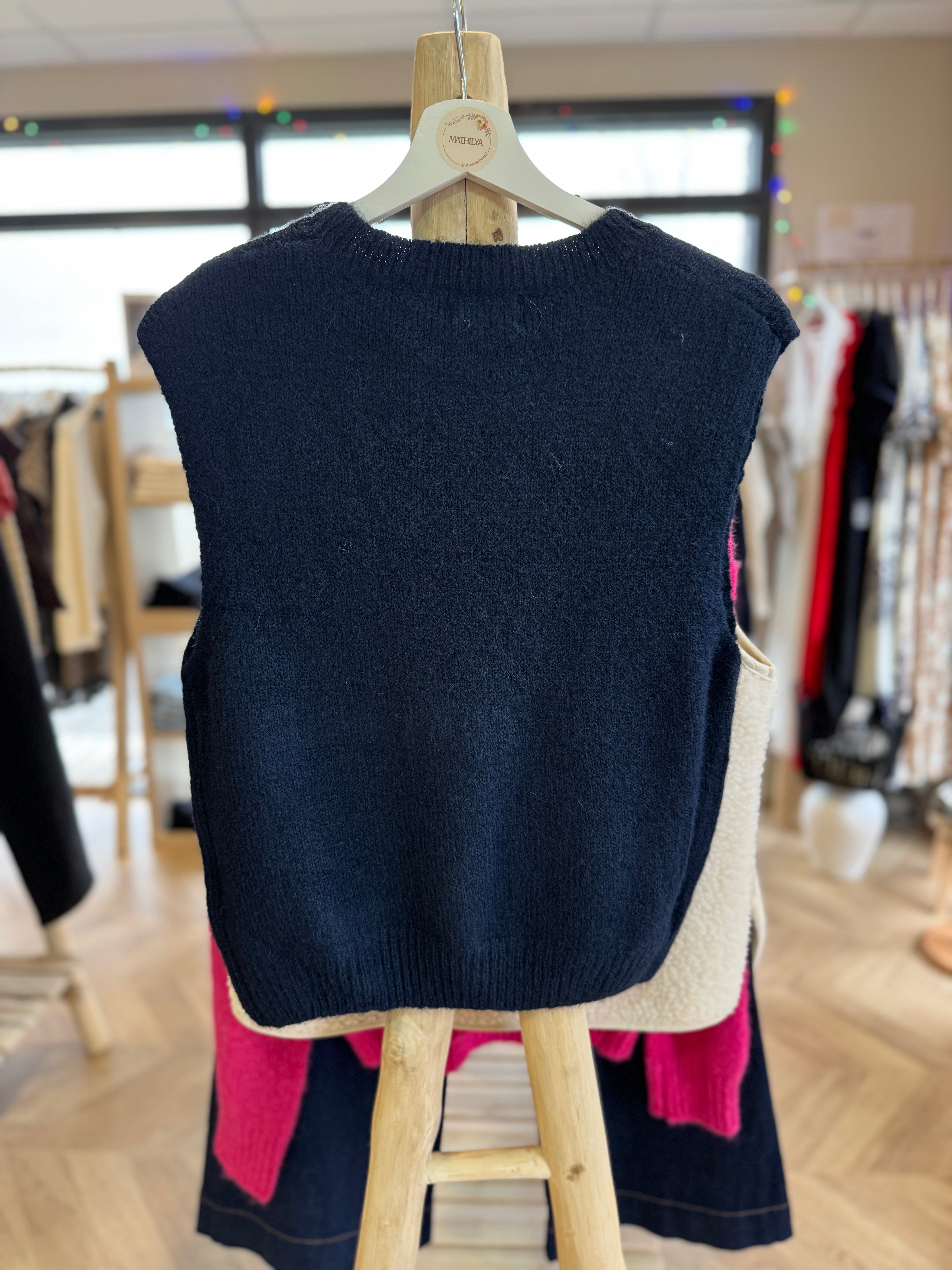 Pull sans manches bleu marine