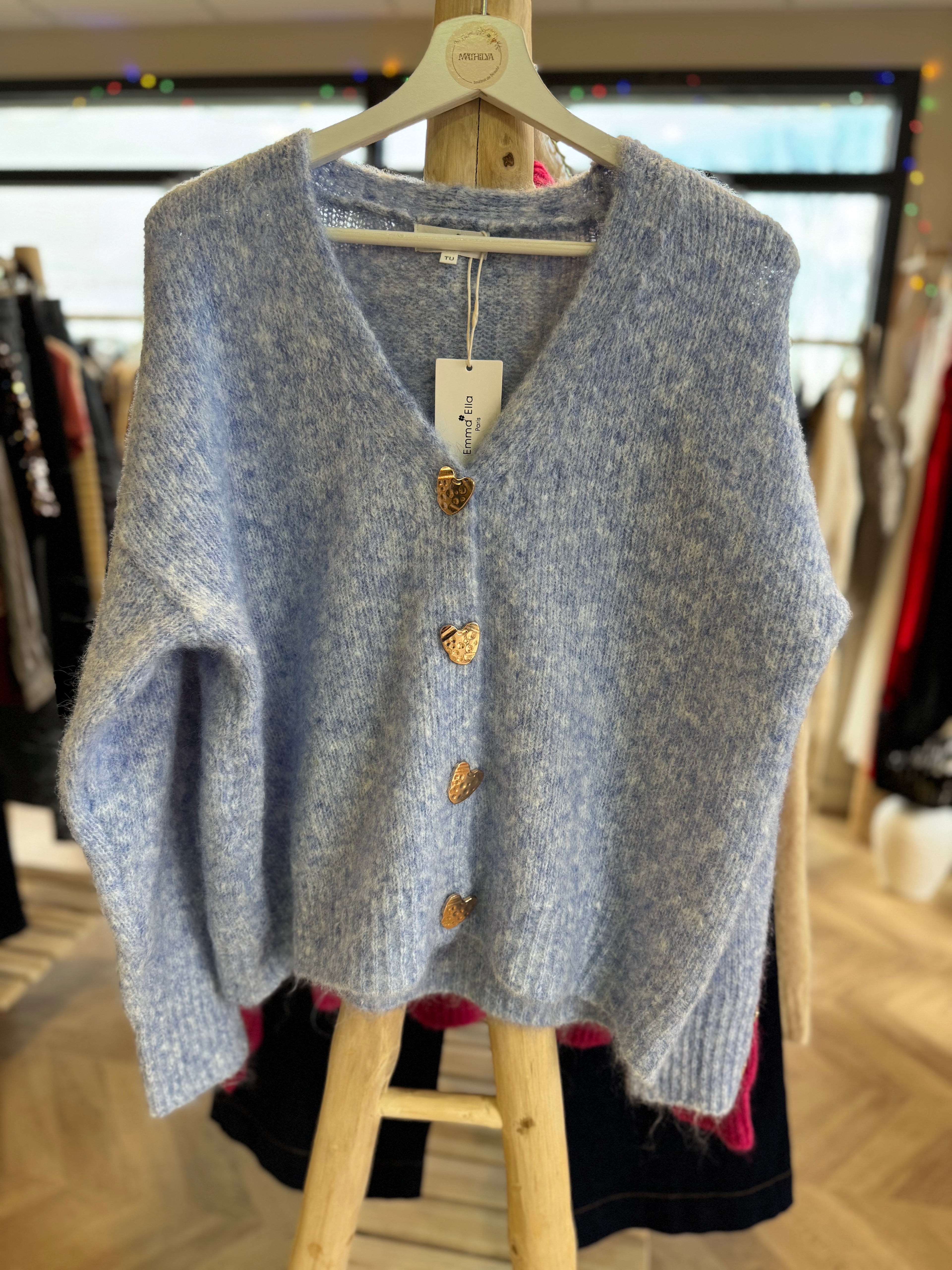 Gilet bleu à cœurs dorés