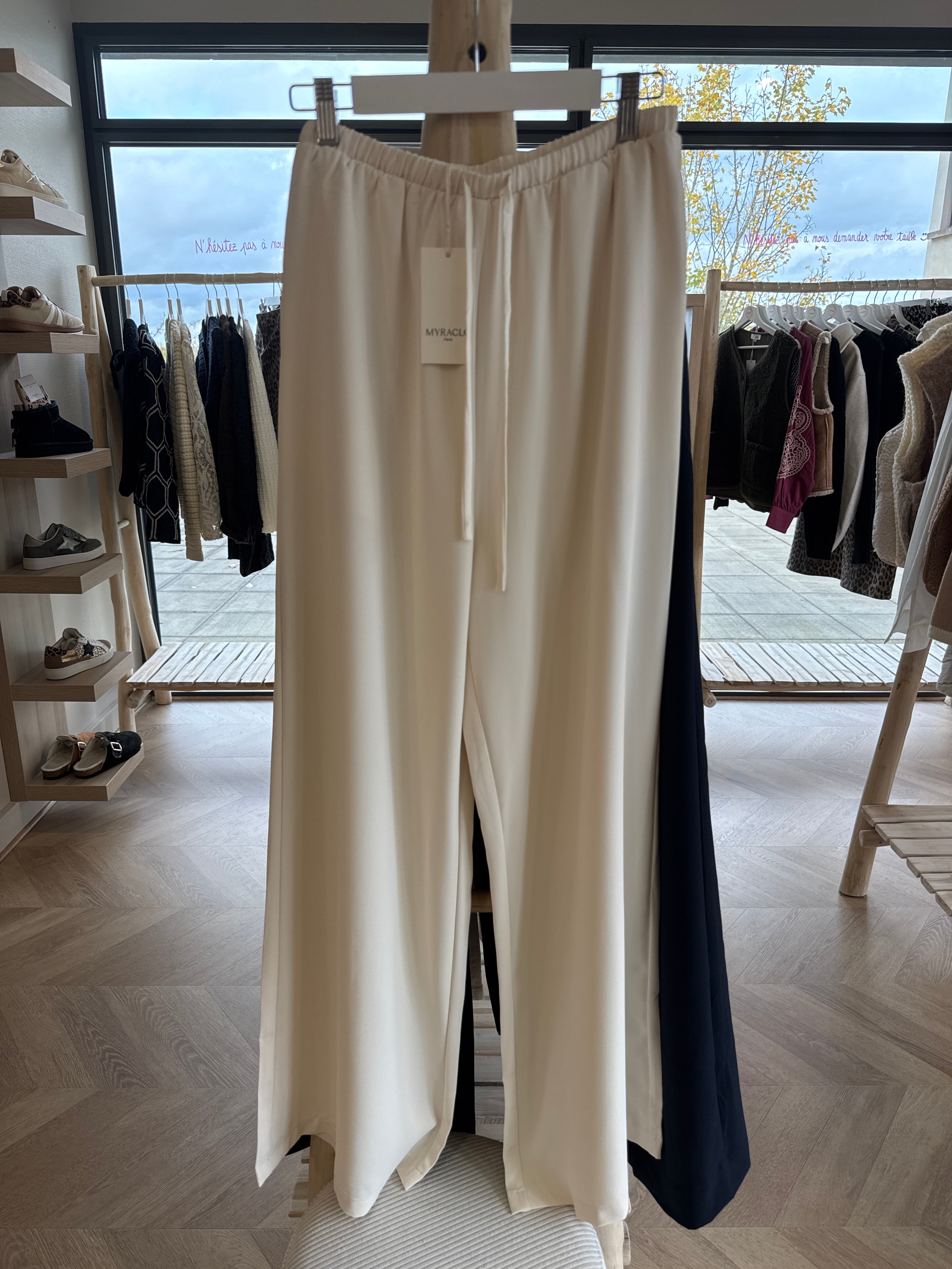 Pantalon large fluide écru