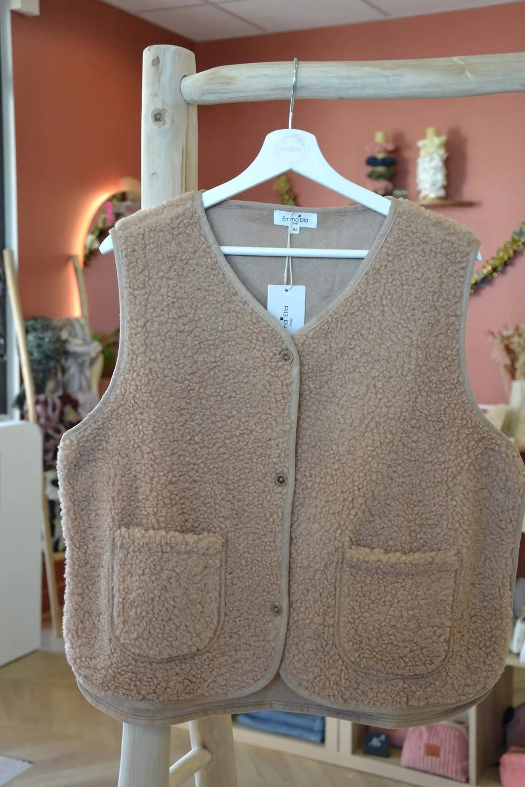 Gilet sans manches bouclée beige camel
