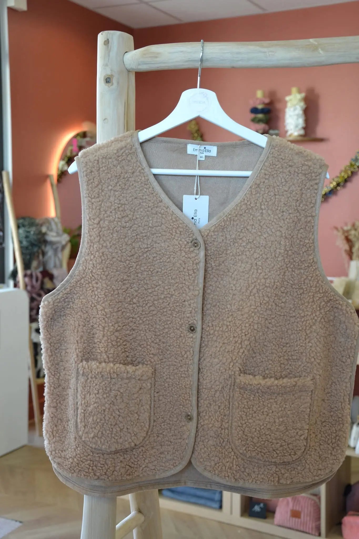 Gilet sans manches bouclée beige camel