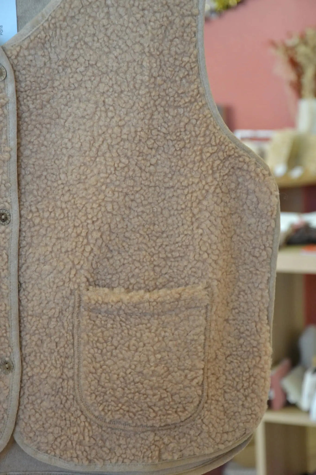 Gilet sans manches bouclée beige camel