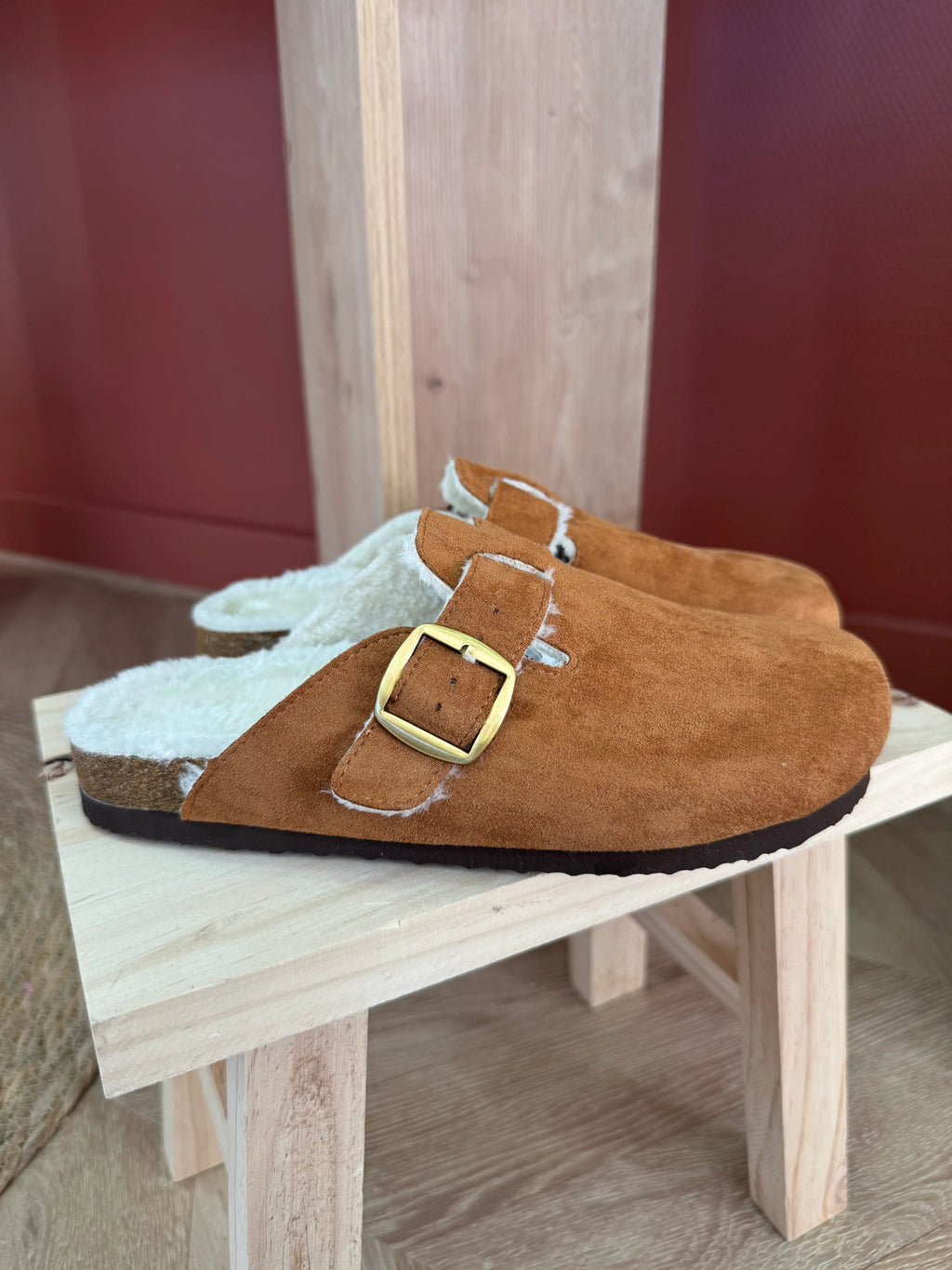 Mules fourrées camel