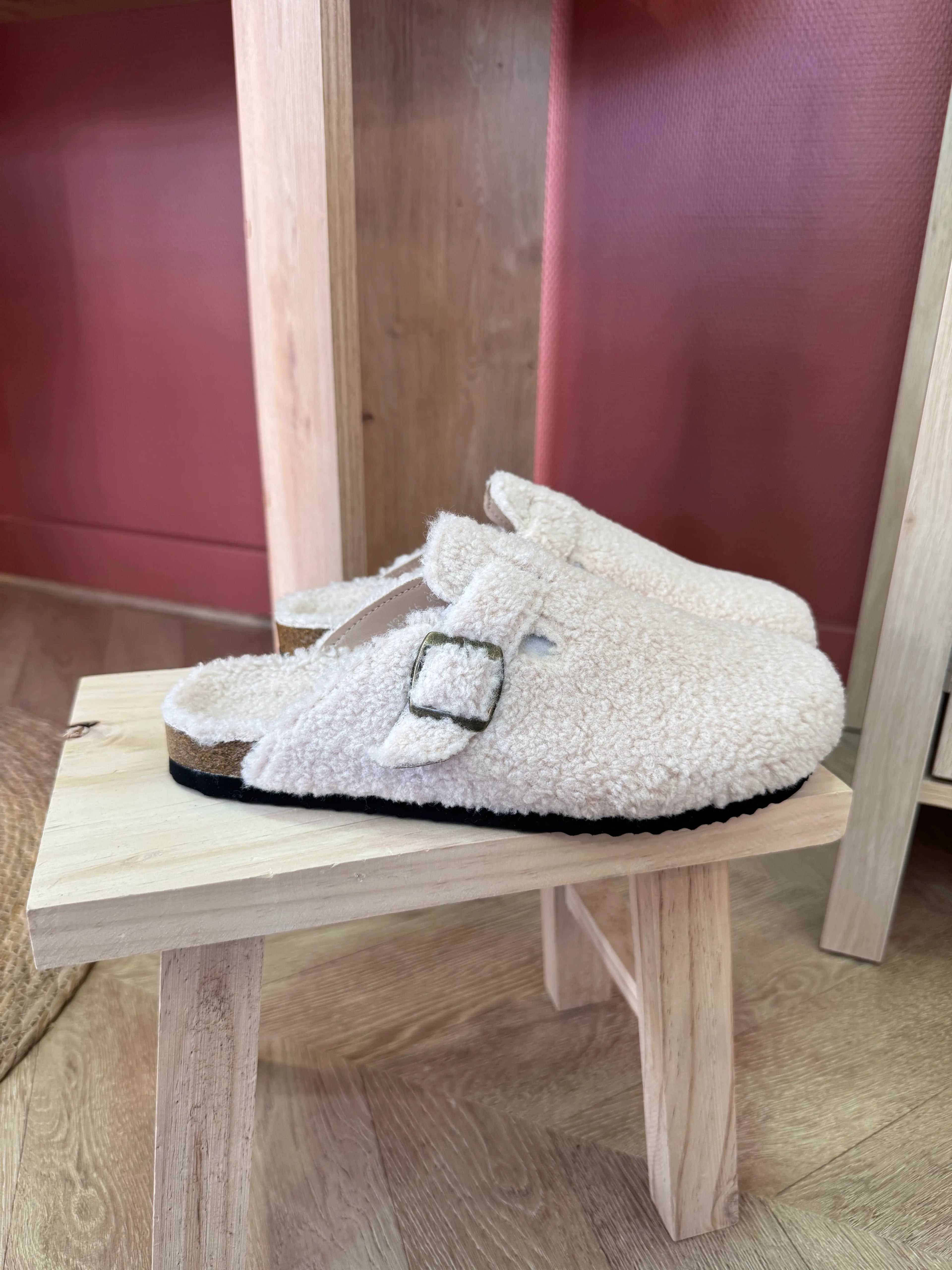 Mules fourrées blanches femme