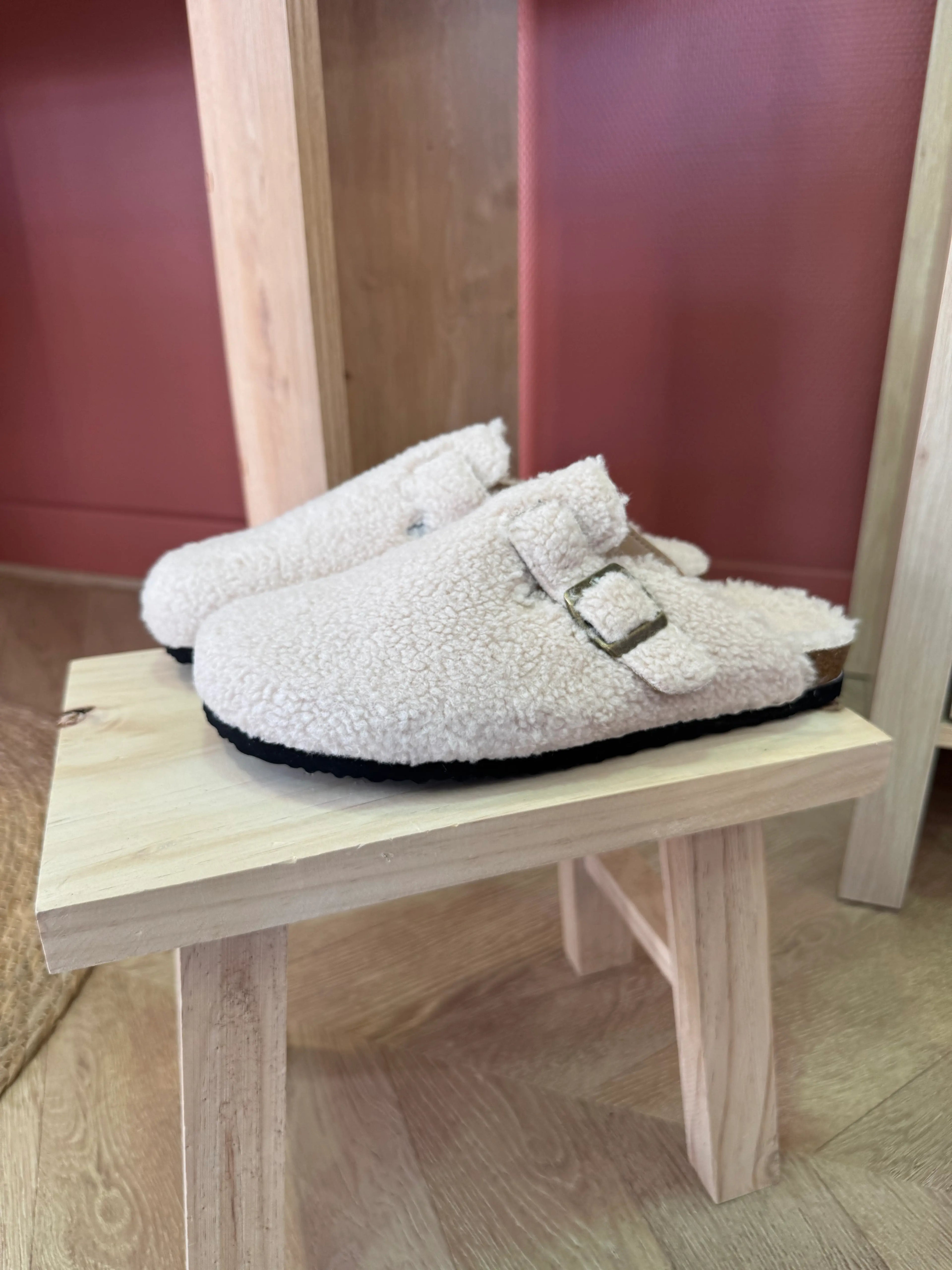 Mules fourrées blanches femme