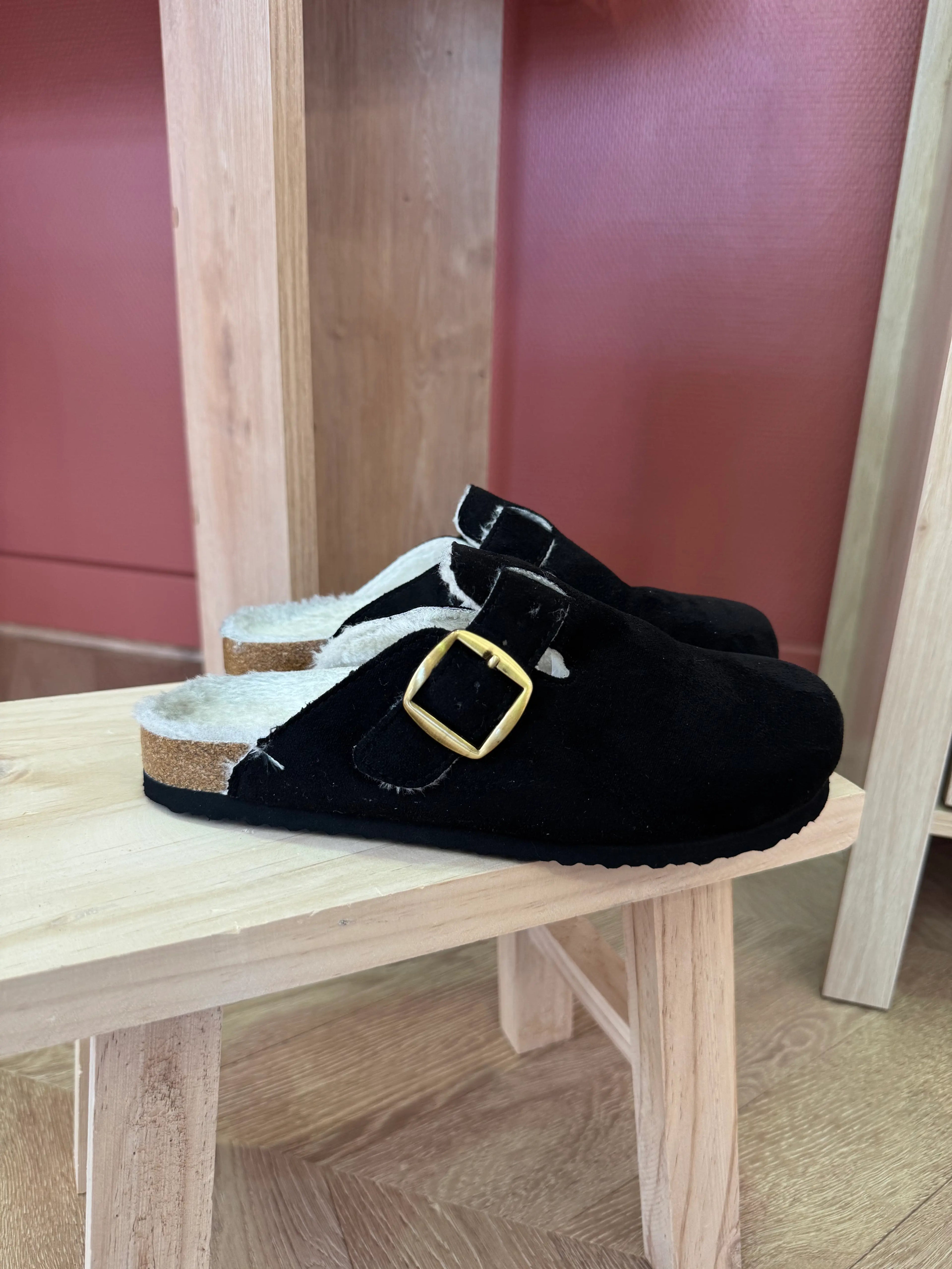 Mules fourrées noires