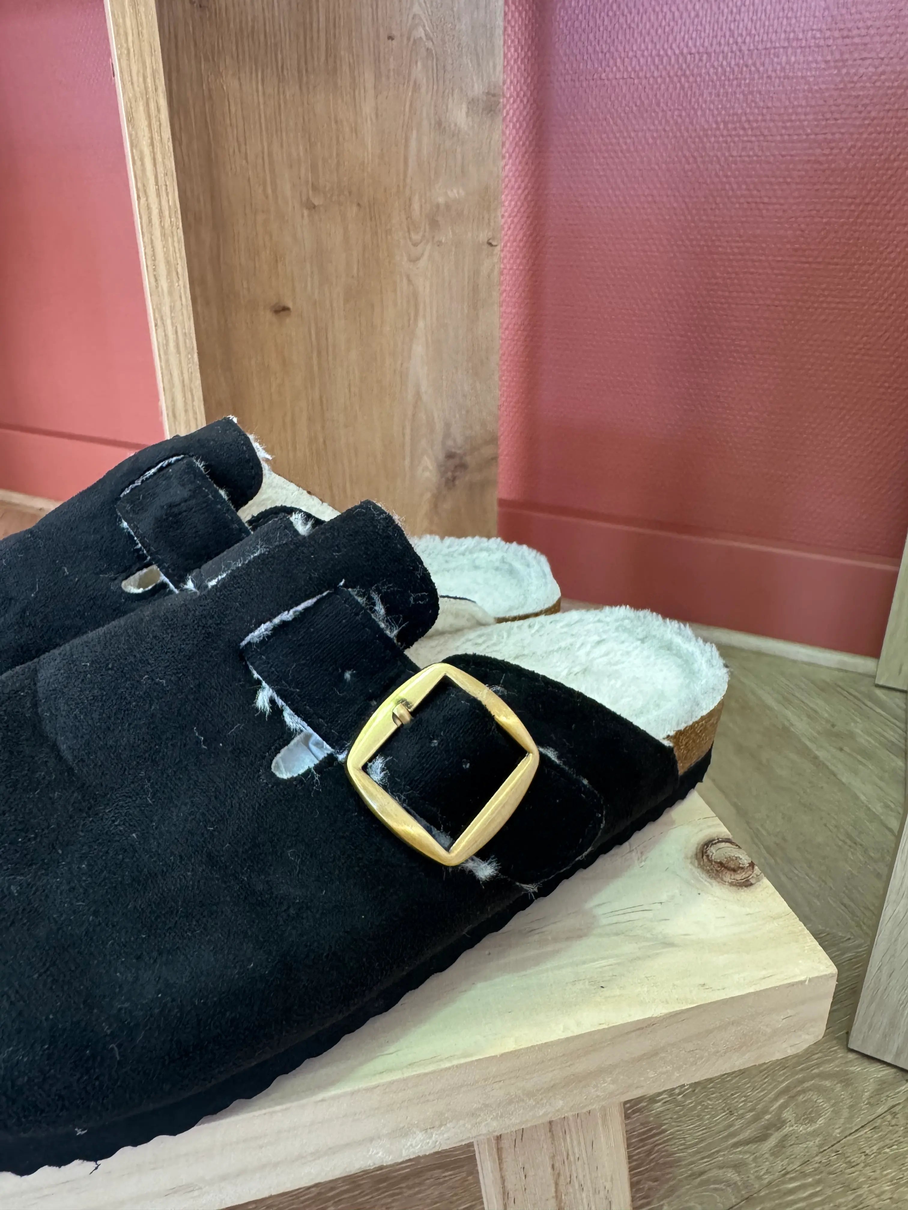 Mules fourrées noires