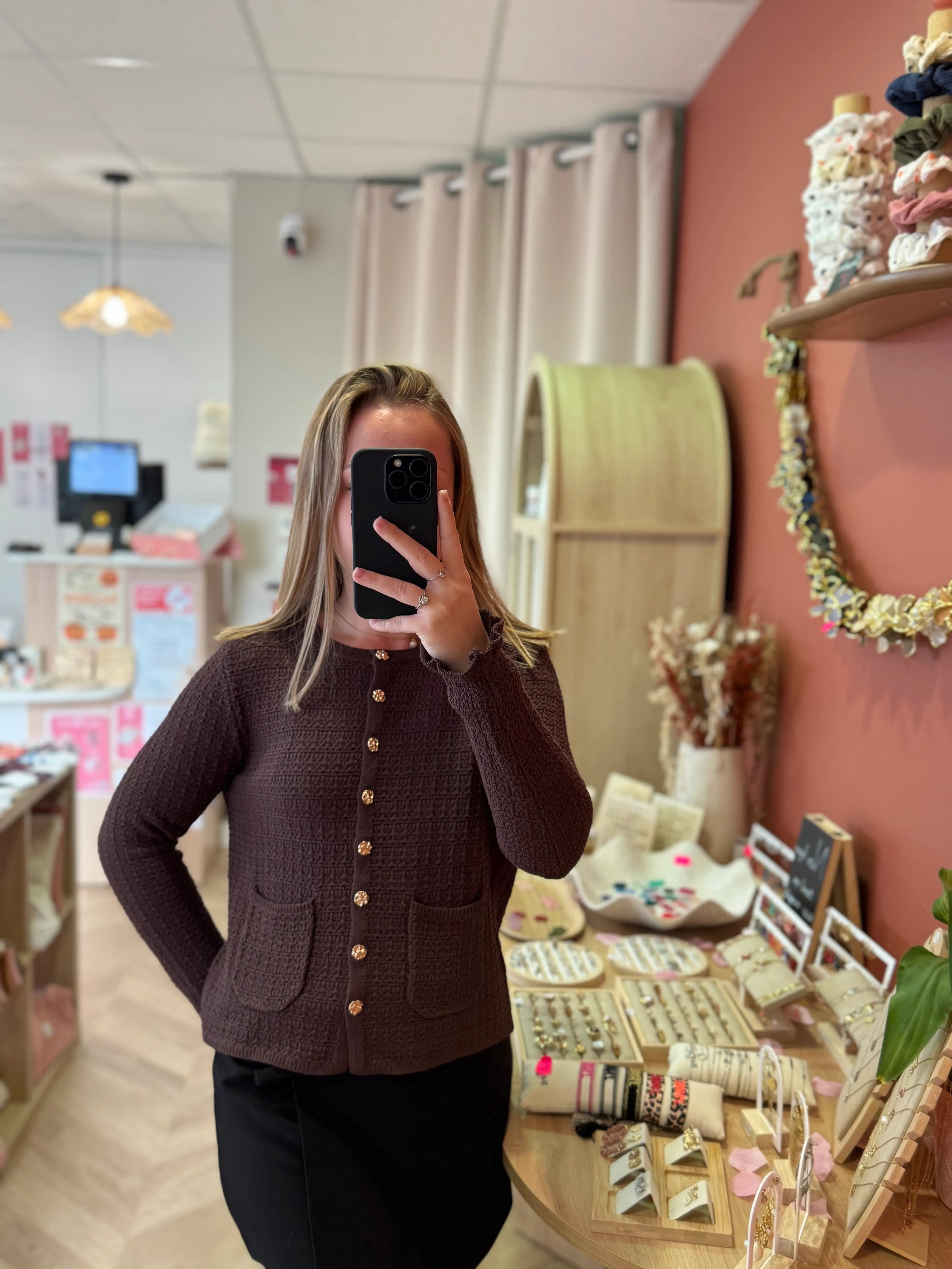 Gilet marron en maille texturée