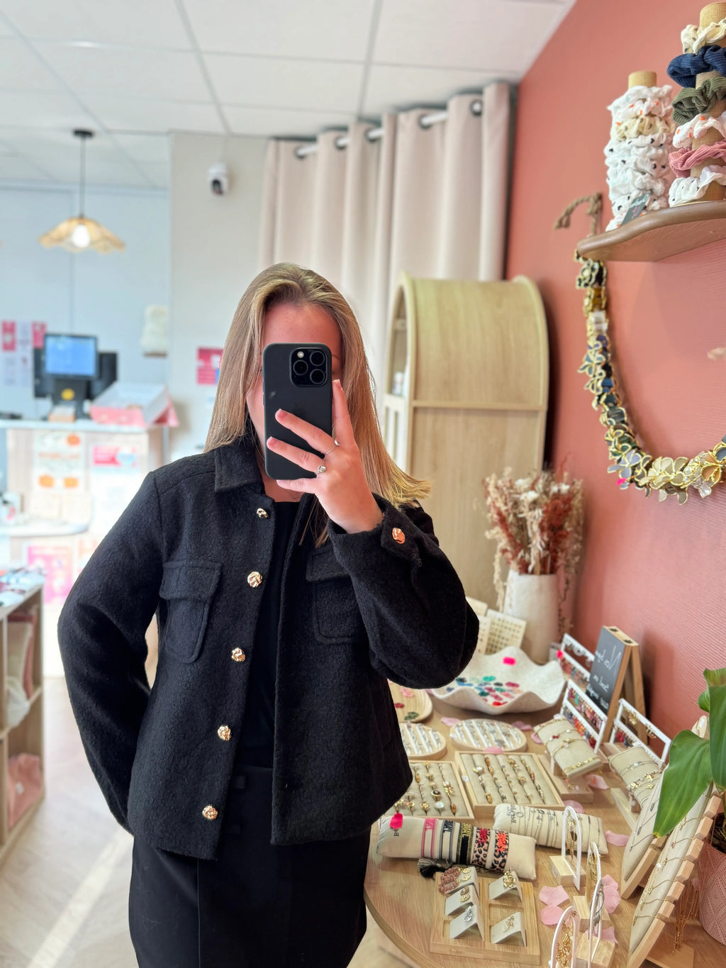 Veste effet bouclette noire