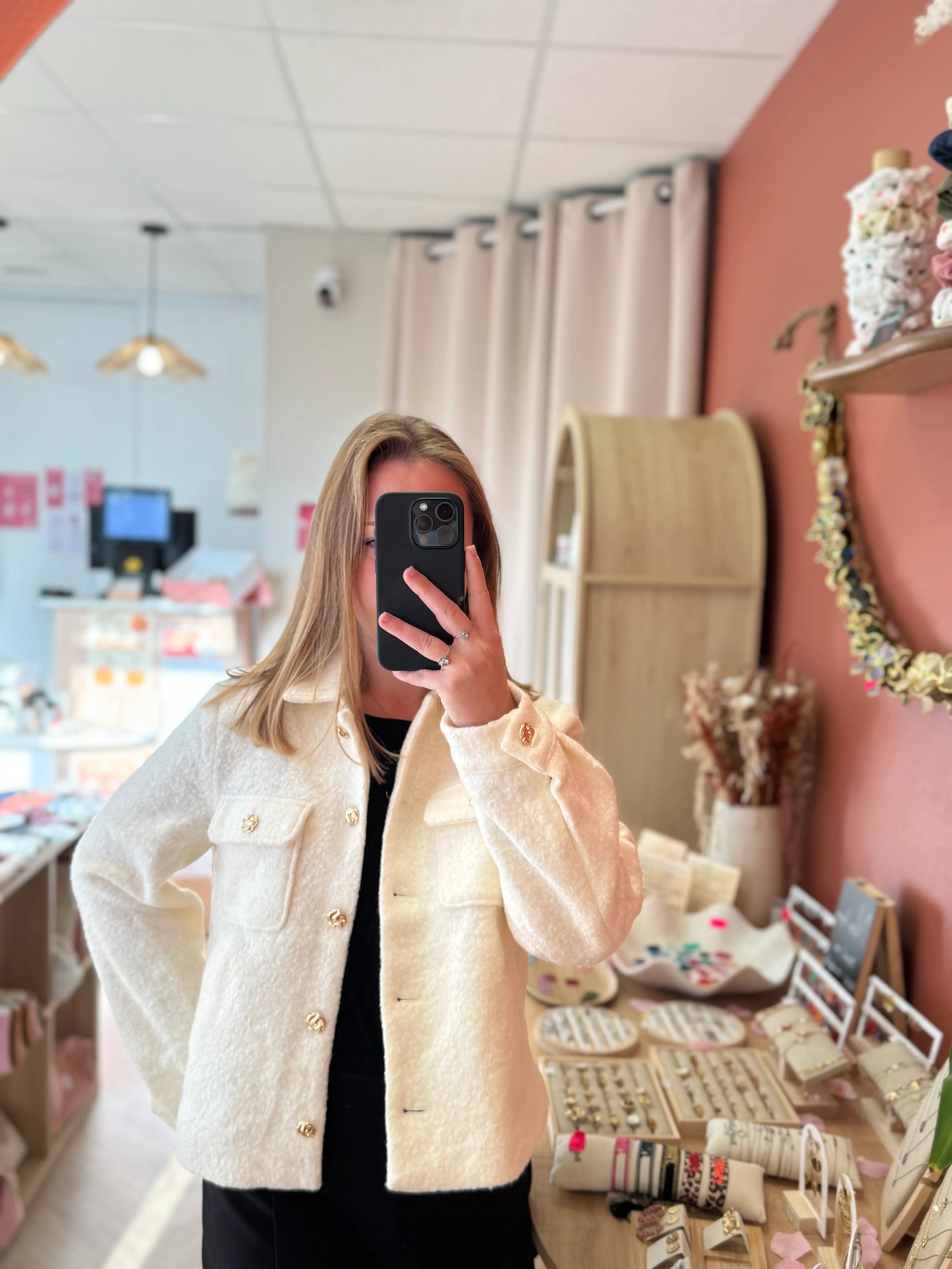 Veste effet bouclette écrue