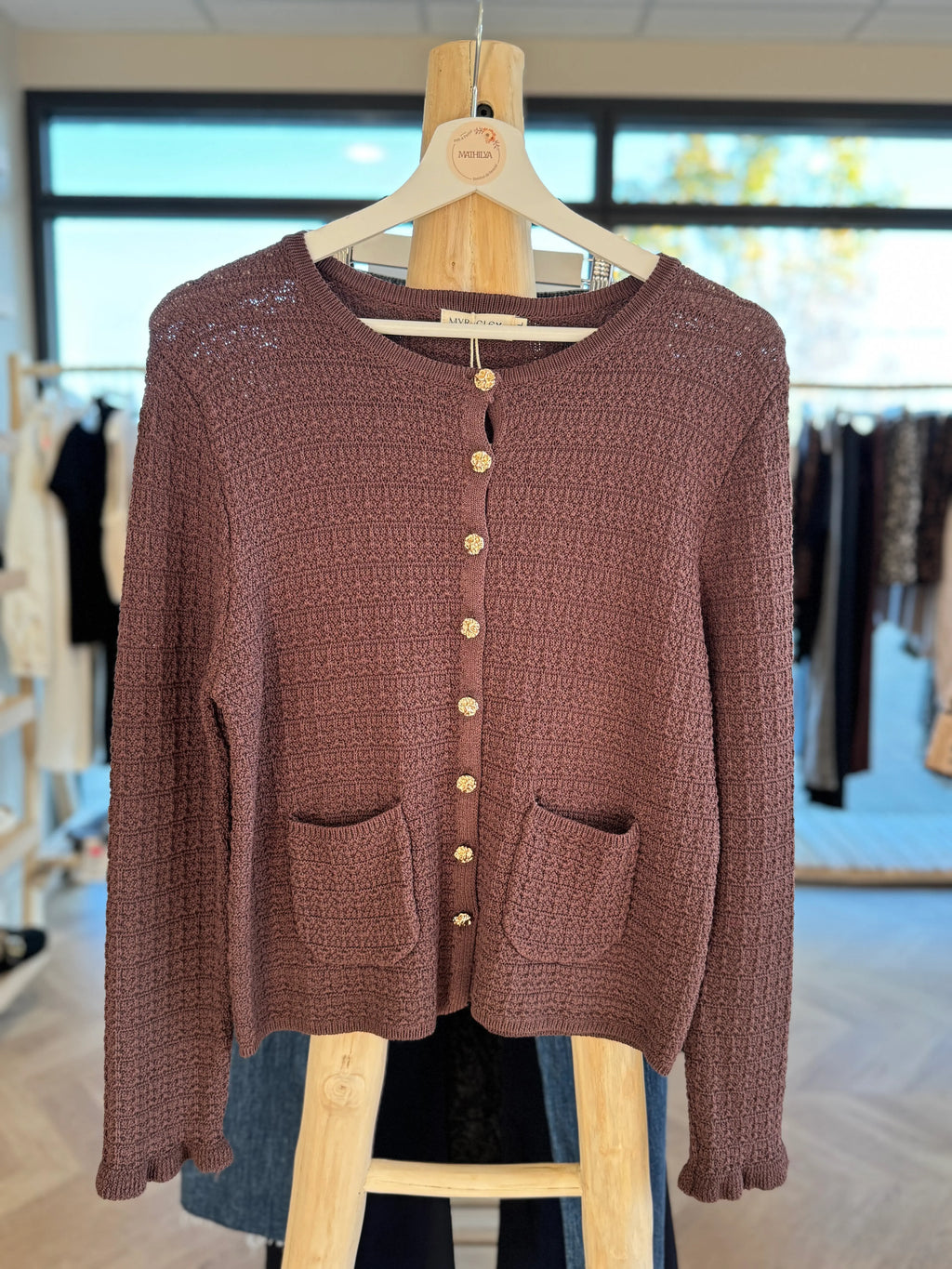 Gilet marron en maille texturée