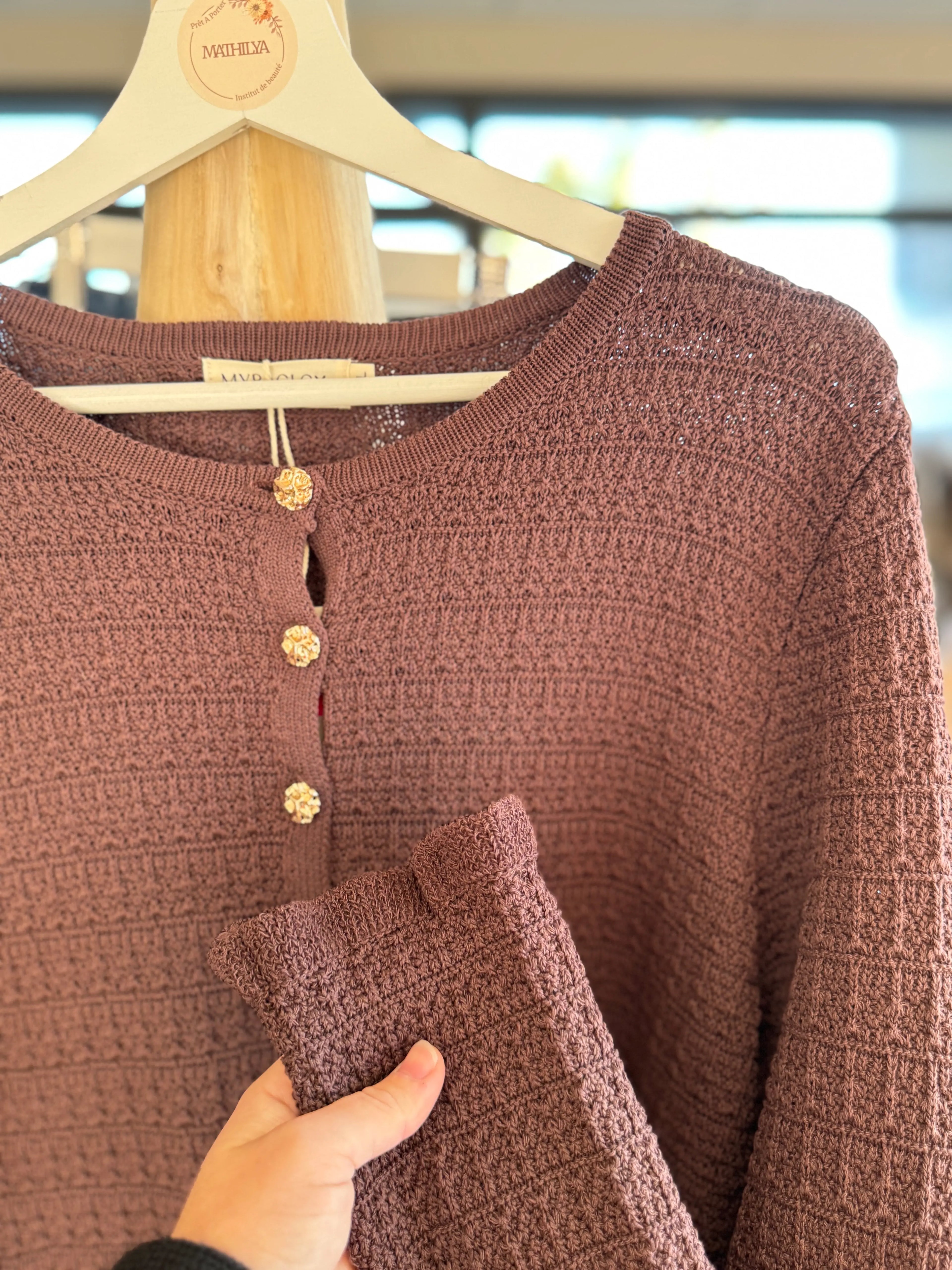 Gilet marron en maille texturée