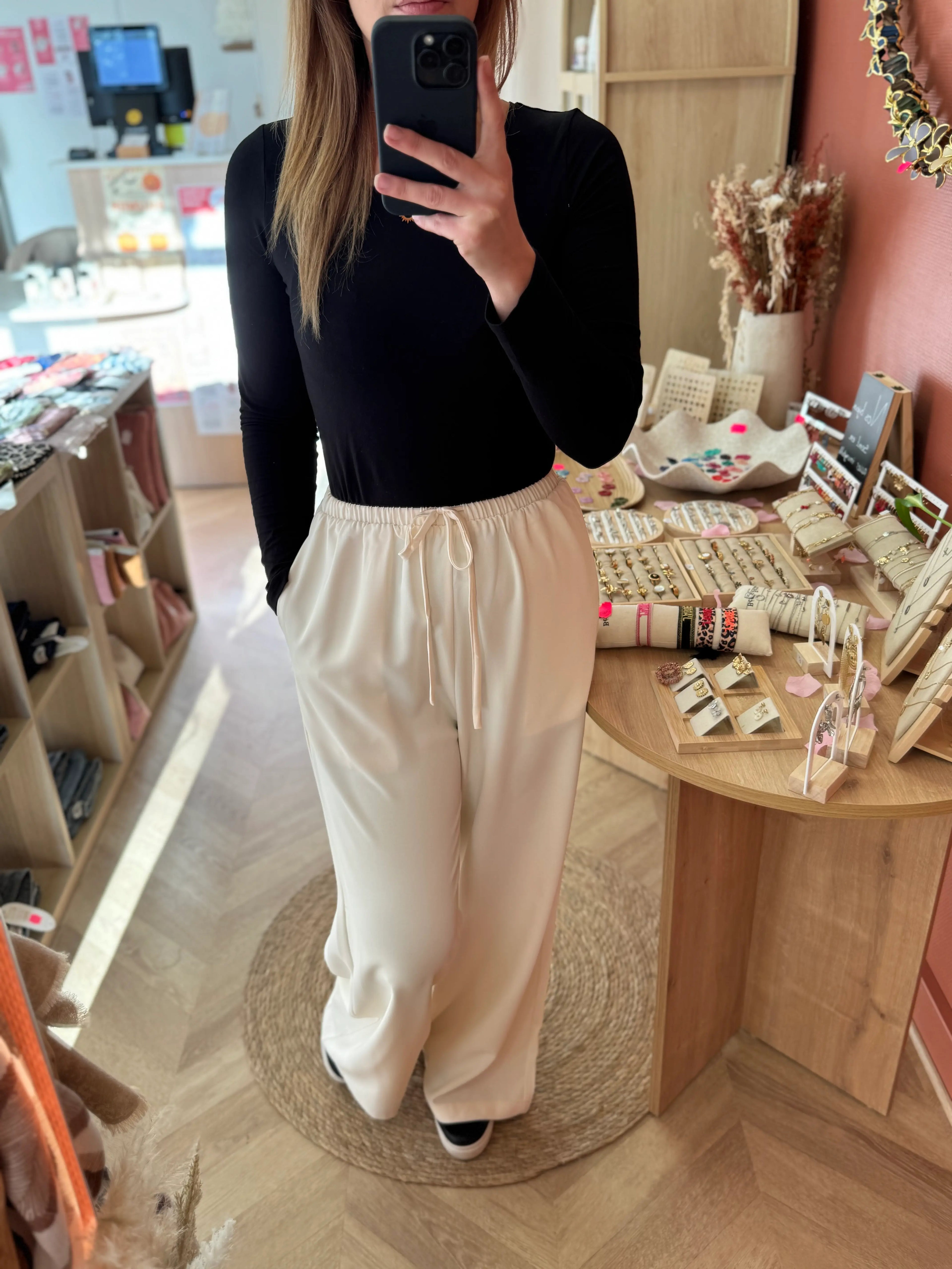 Pantalon large fluide écru