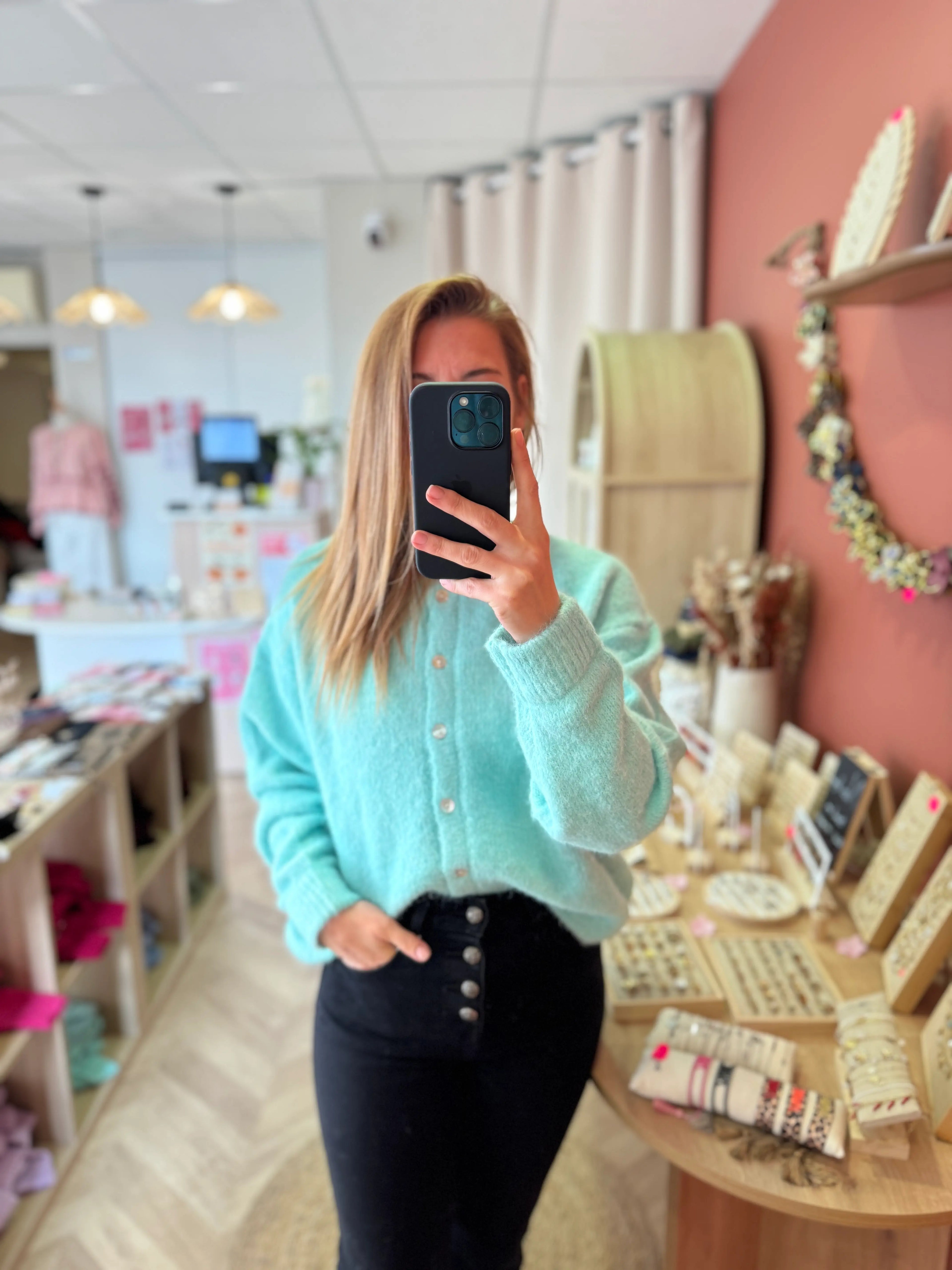 Gilet doux turquoise