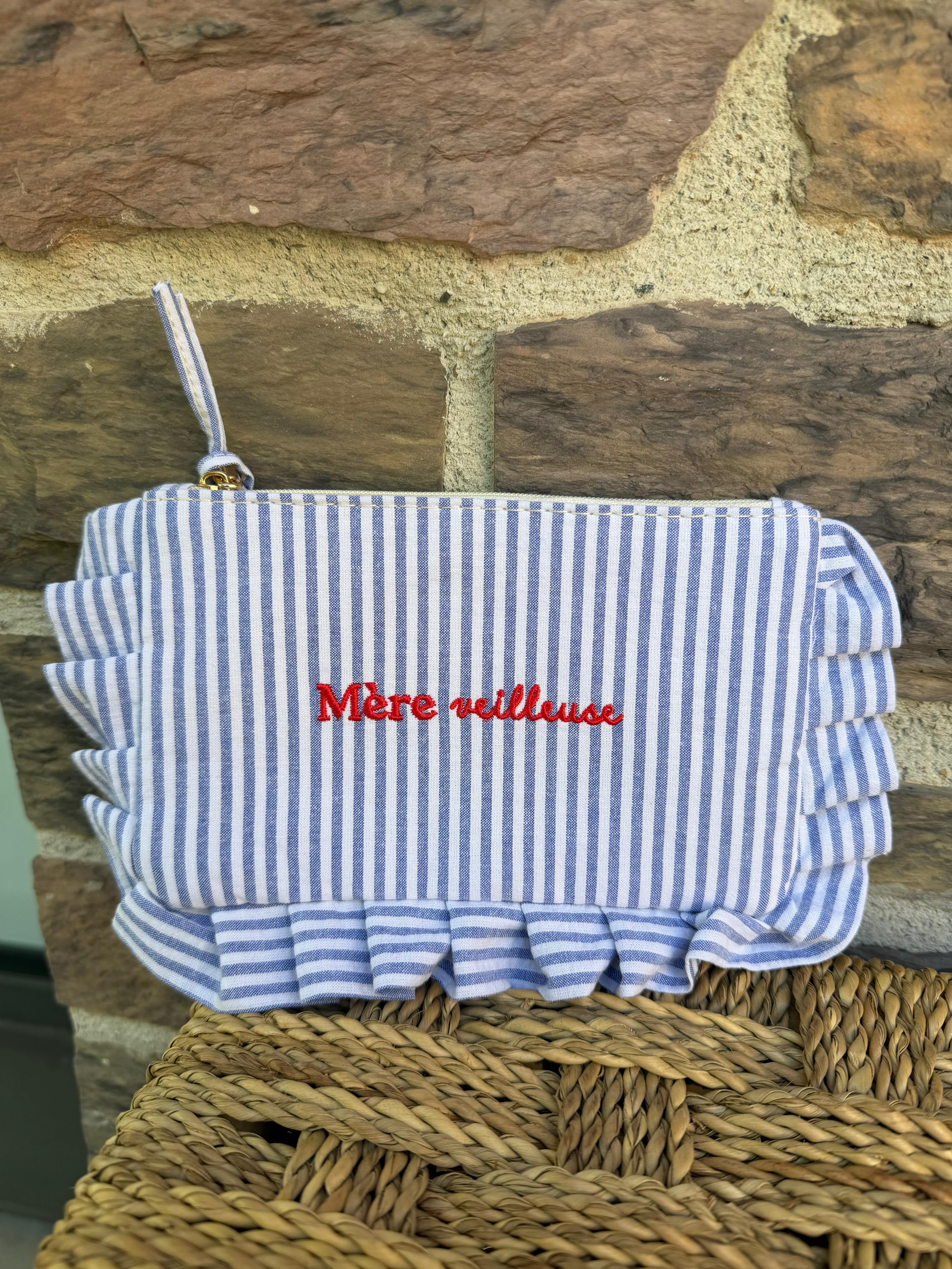 Pochette «  mère - veilleuse » rayée bleu