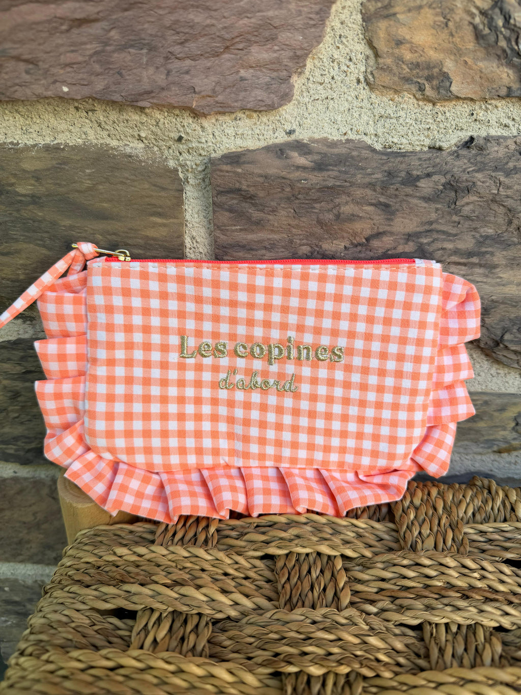 Pochette « les copines d’abord », effet Vichy orange