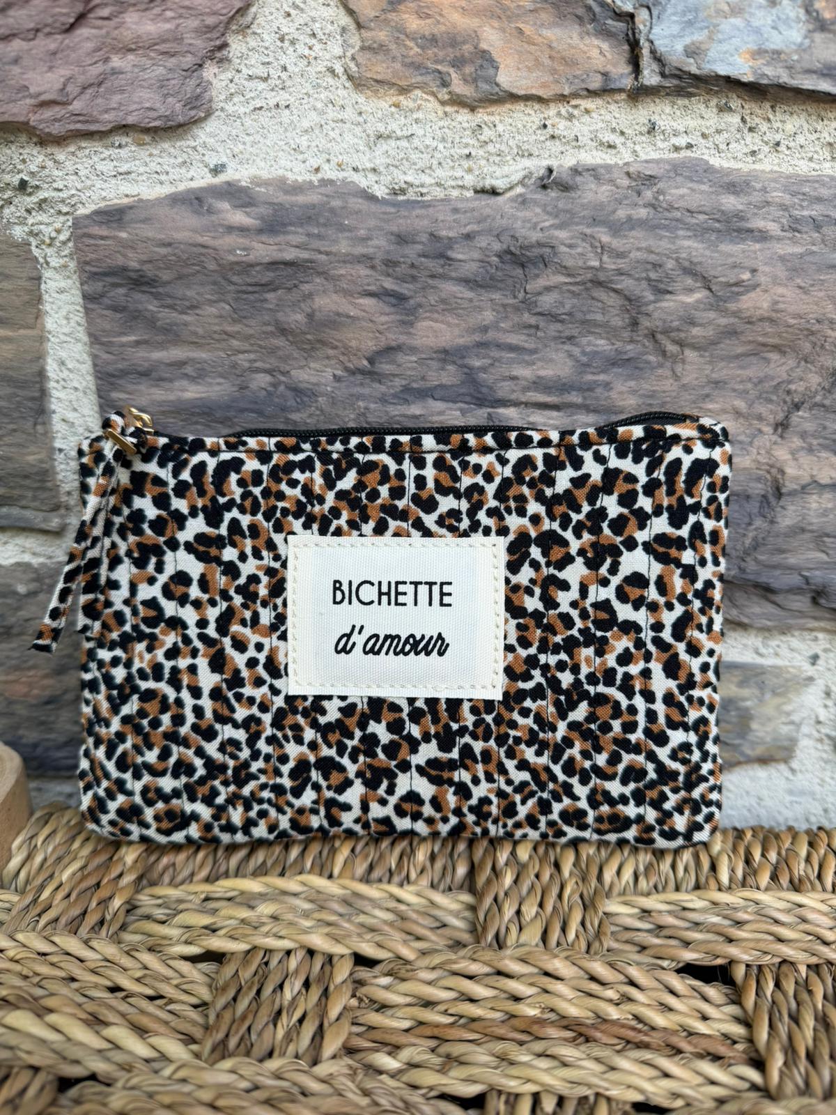 Pochette imprime léopard avec inscription « bichette d’amour »
