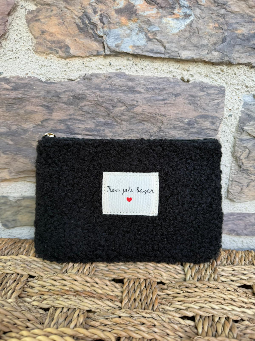 pochette effet tout doux avec inscription « mon joli bazar »