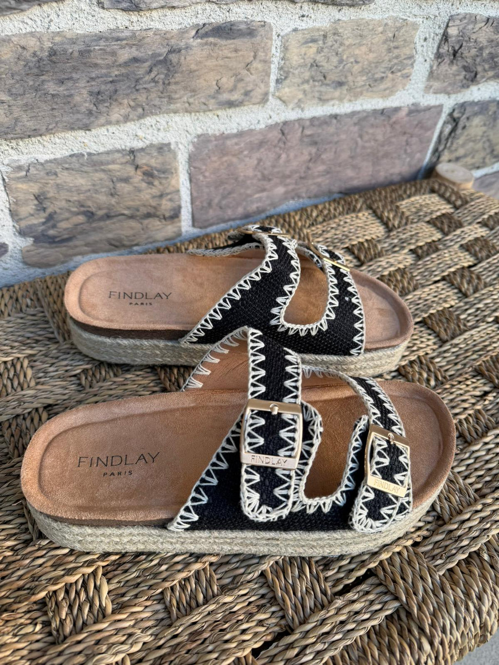 Mules à brides tressées noir & écru