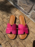 Mules plates fushia effet suédine
