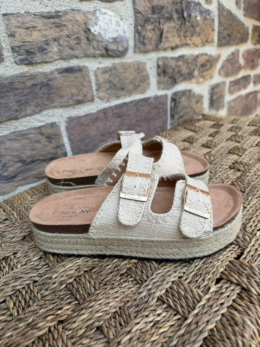 Mules à brides tressées écru