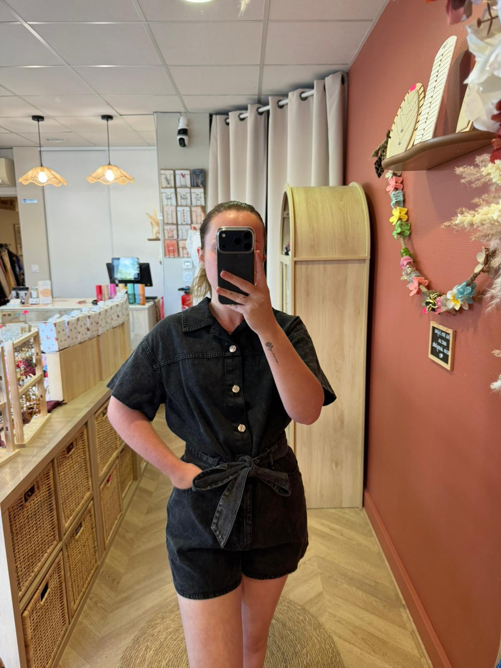 Combishort denim ceinturée