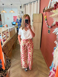 Pantalon fluide imprimé écru & rose