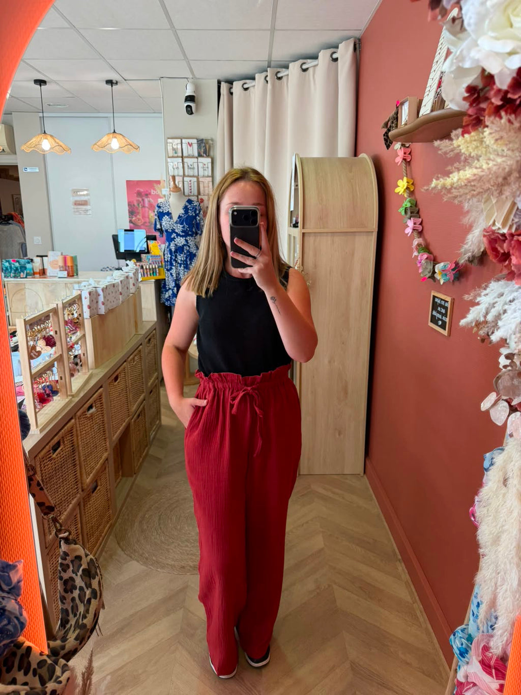 Pantalon gaze de coton terracotta