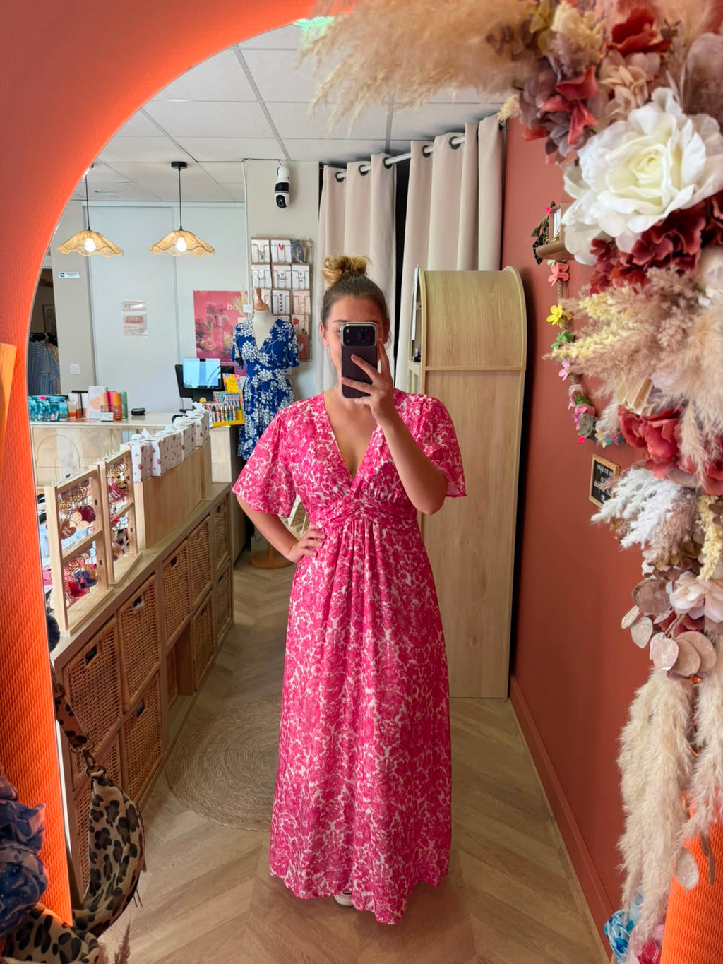 Robe longue rose