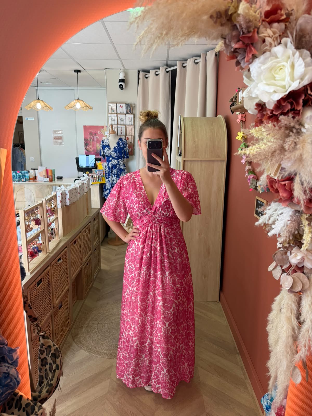 Robe longue rose