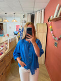 Blouse en gaze de coton bleu électrique – 100 % coton