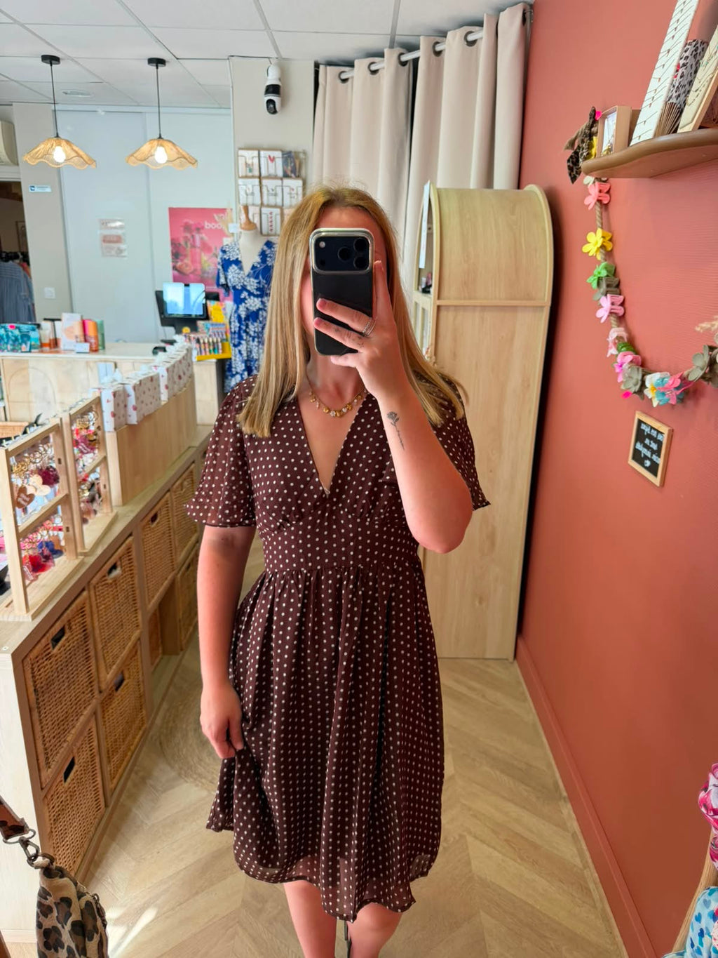 Robe midi à pois chocolat – doublée