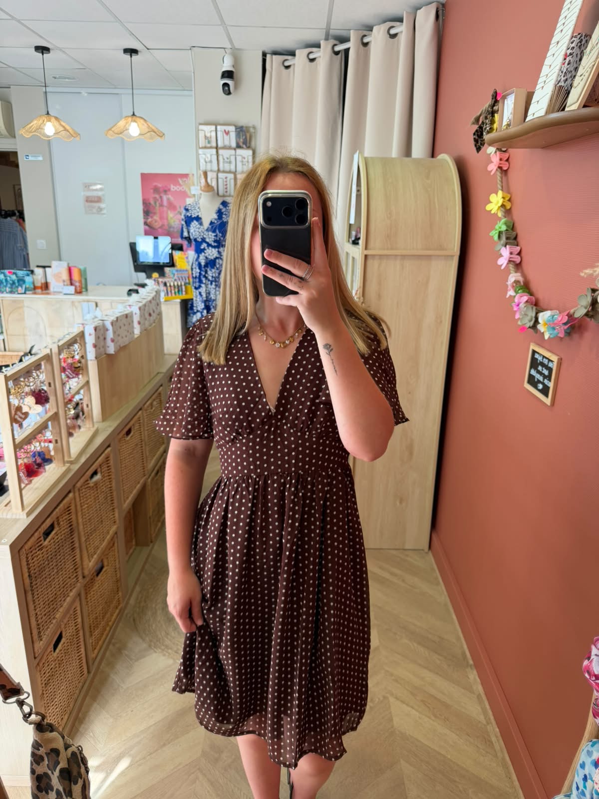 Robe midi à pois chocolat – doublée