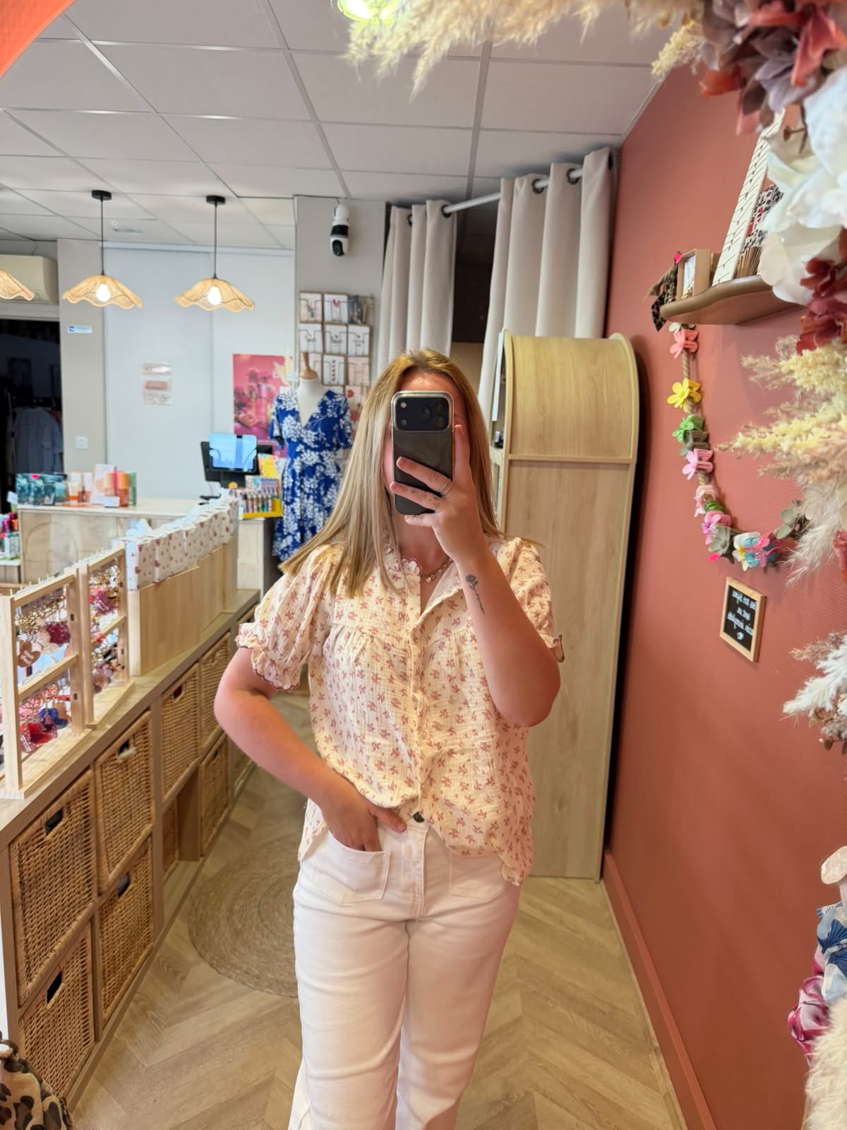 Blouse Romantique Fleurie Rose Poudré
