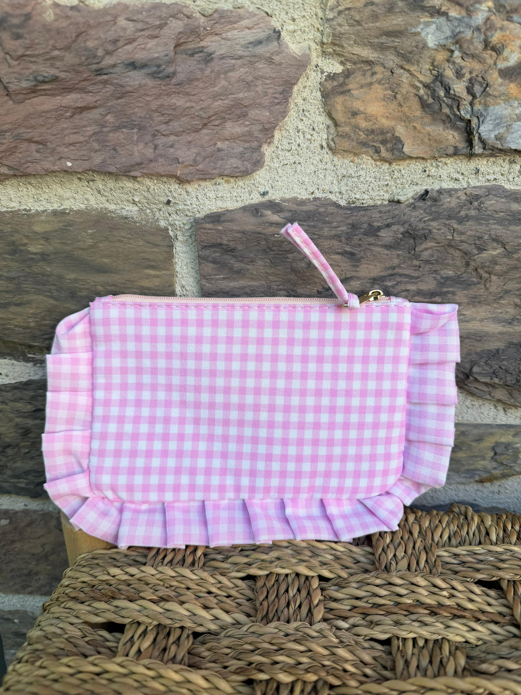 Pochette «  les copines d’abord », effet Vichy rose