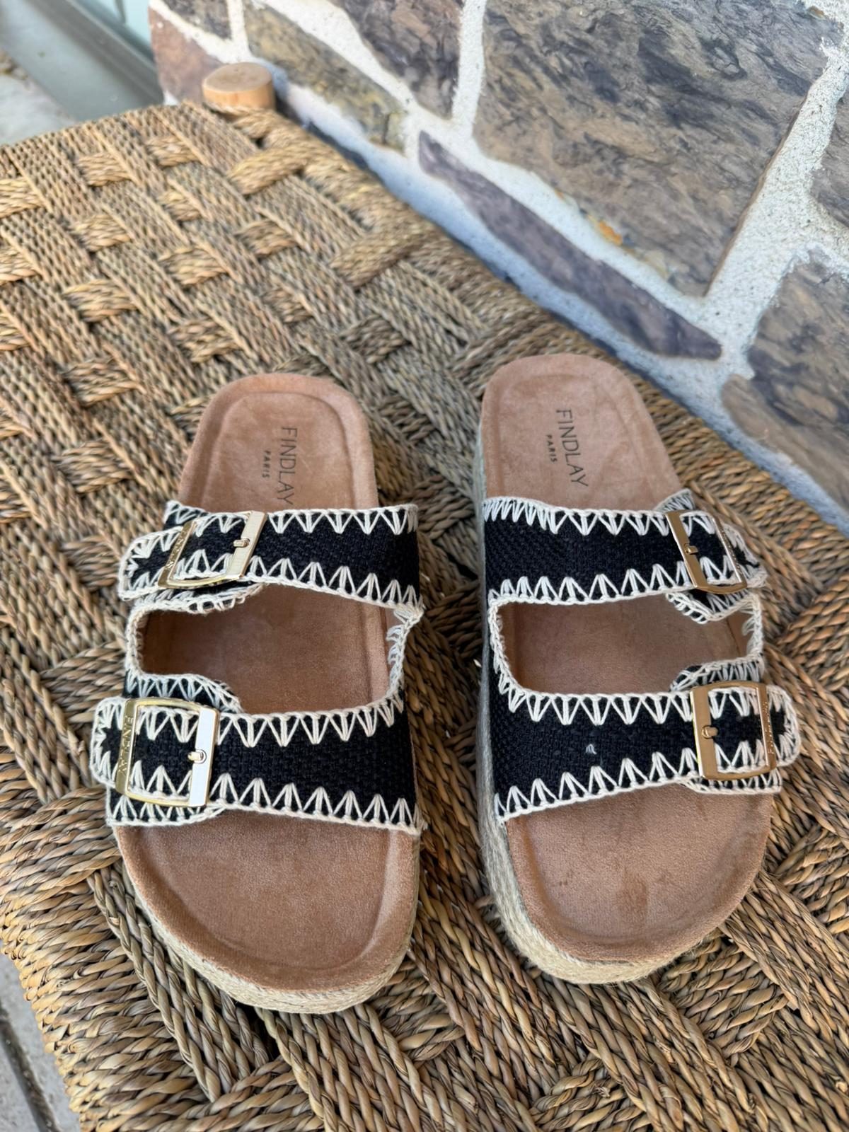 Mules à brides tressées noir & écru