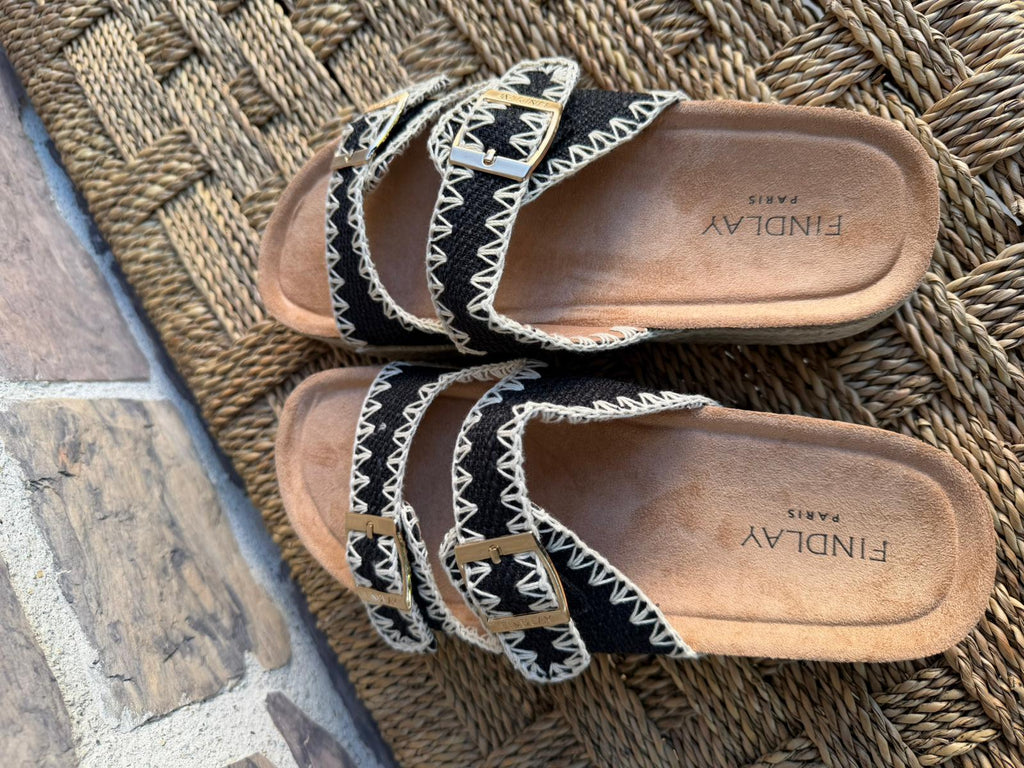 Mules à brides tressées noir & écru