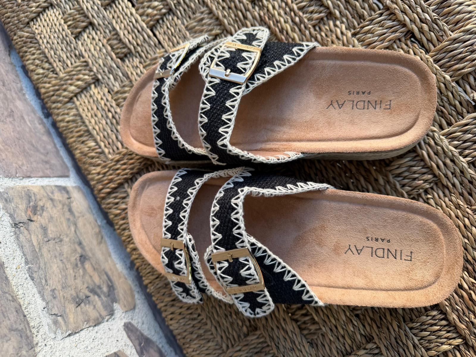Mules à brides tressées noir & écru
