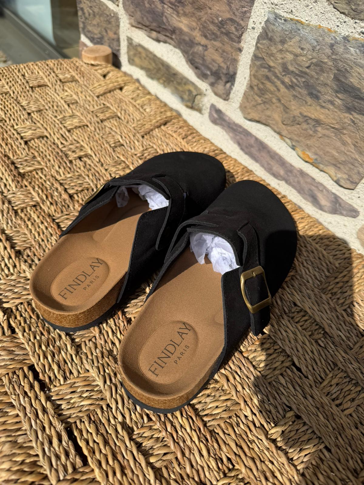 Mules en suédine noires