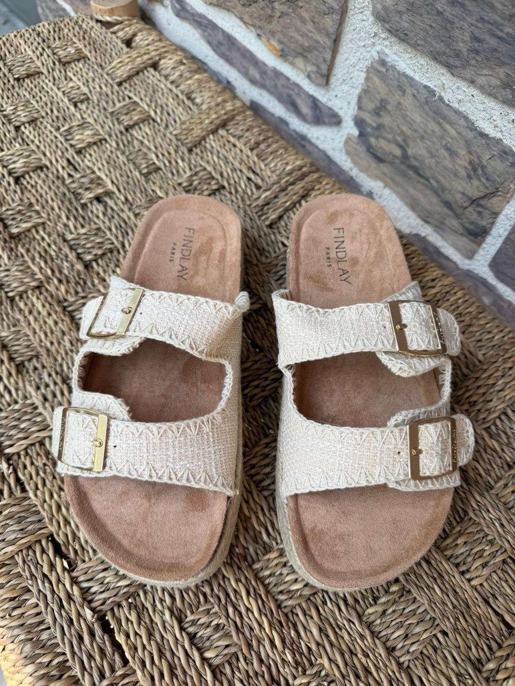 Mules à brides tressées écru