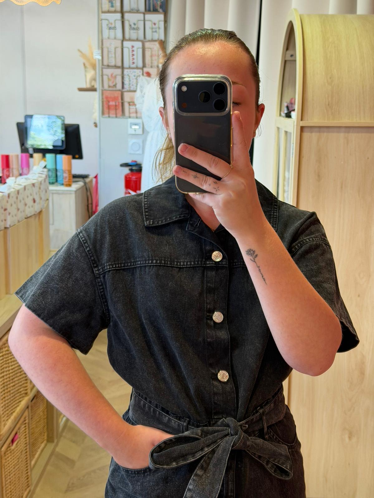 Combishort denim ceinturée