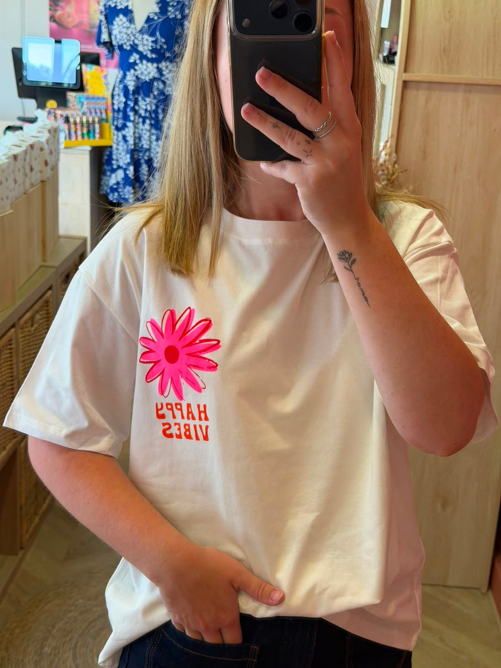 T-shirt HAPPY VIBES – Blanc