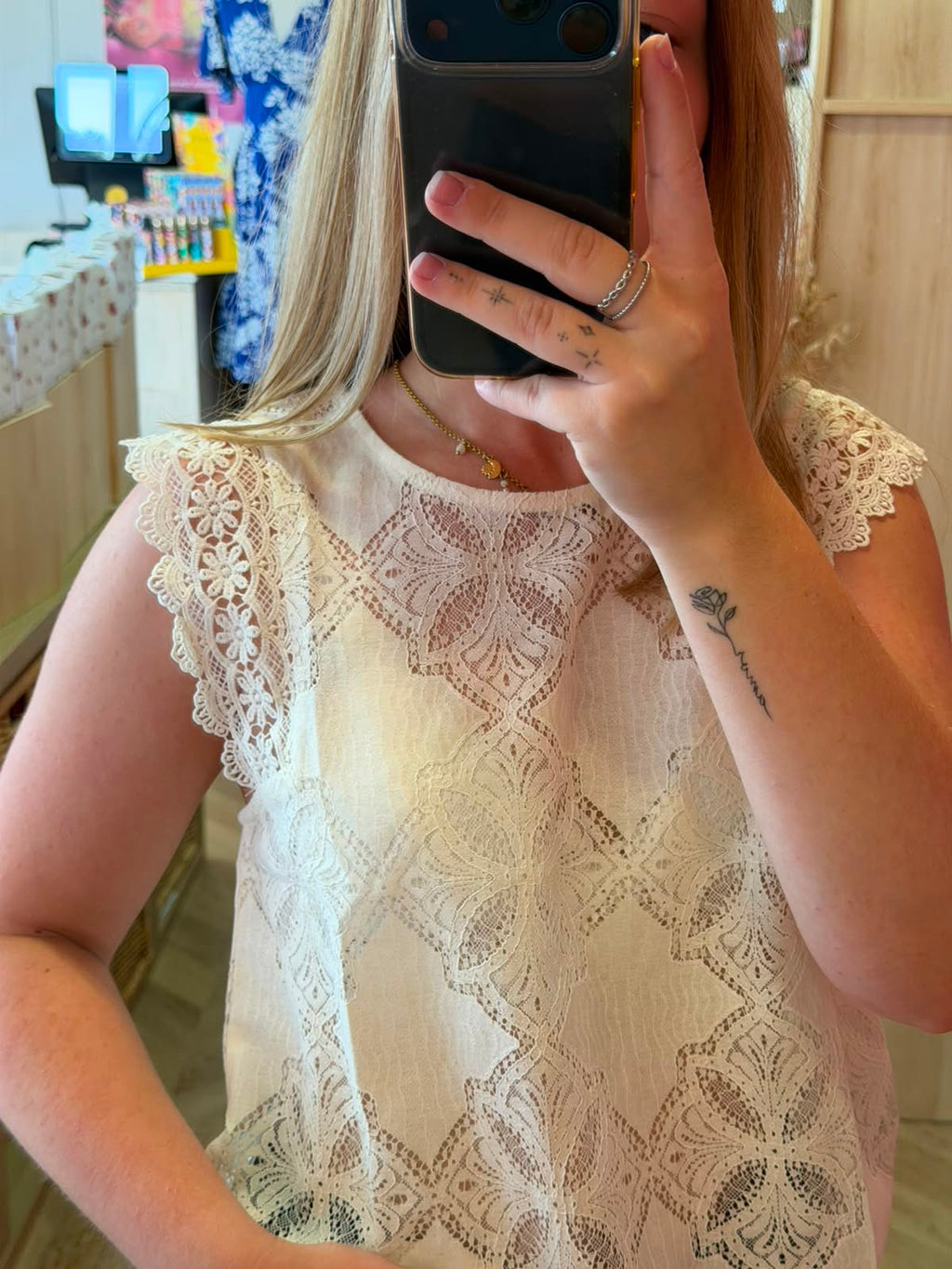 Top dentelle écru